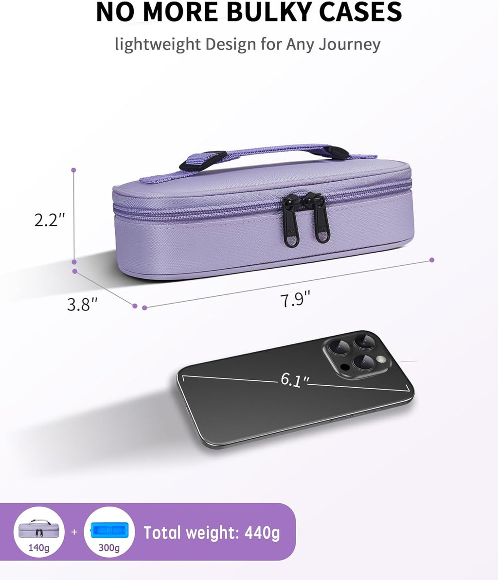 Insulin Vial Cooler Travel Case TSA Approved 300g Reusable Ice Brick Insulin Pen Case Holds 2 Pens and 2 Vials Long Lasting Medicine Cooler for Travel Camping and Outdoor Activities (Purple)