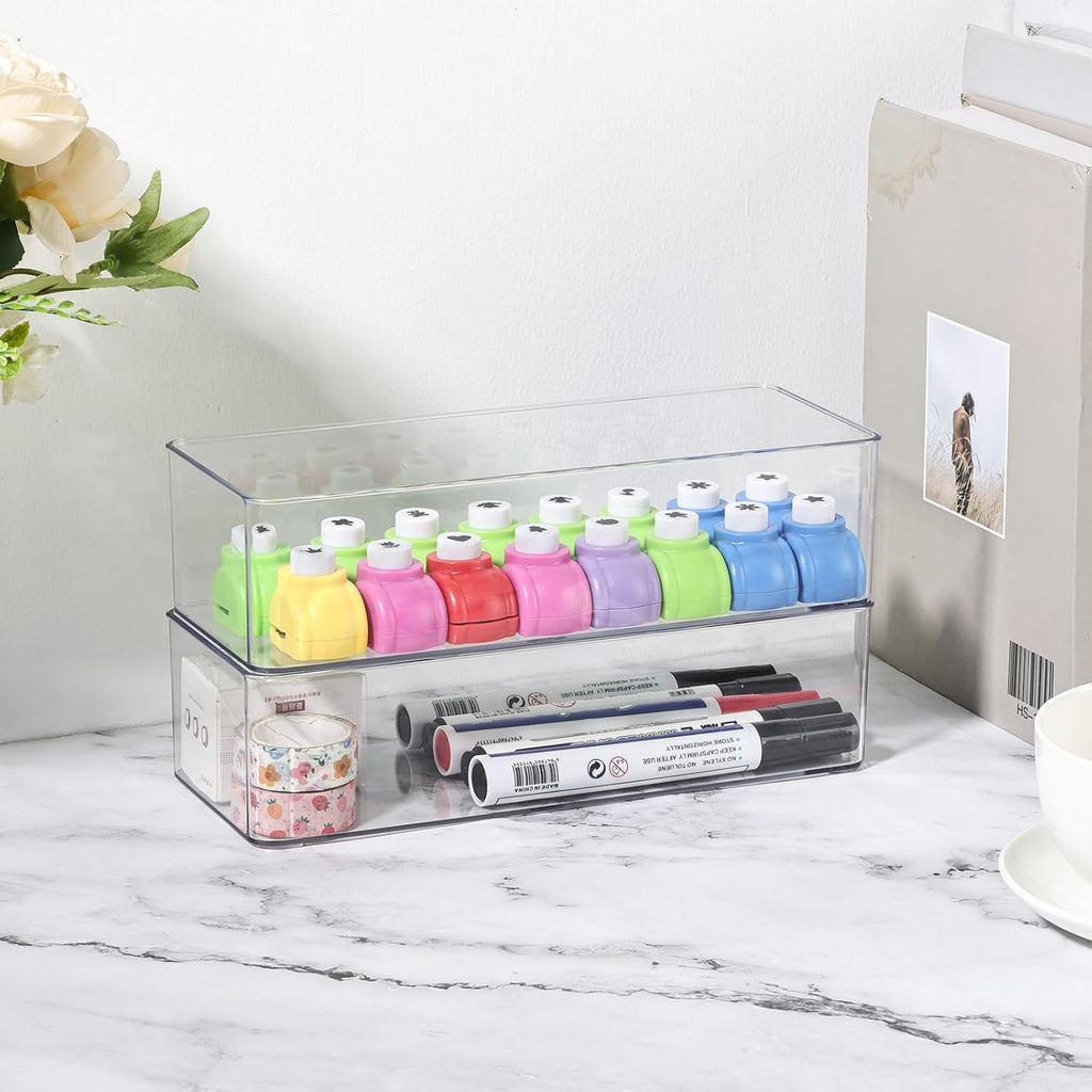 Acrylic Makeup Brush Organizers,2 Pack 1 Section 1 Compartments Transparent Plastic Lipstick Holder Clear 9.13x3.54x2.36 Inches Storage Square Cube for Bathroom Jewelry Accessories