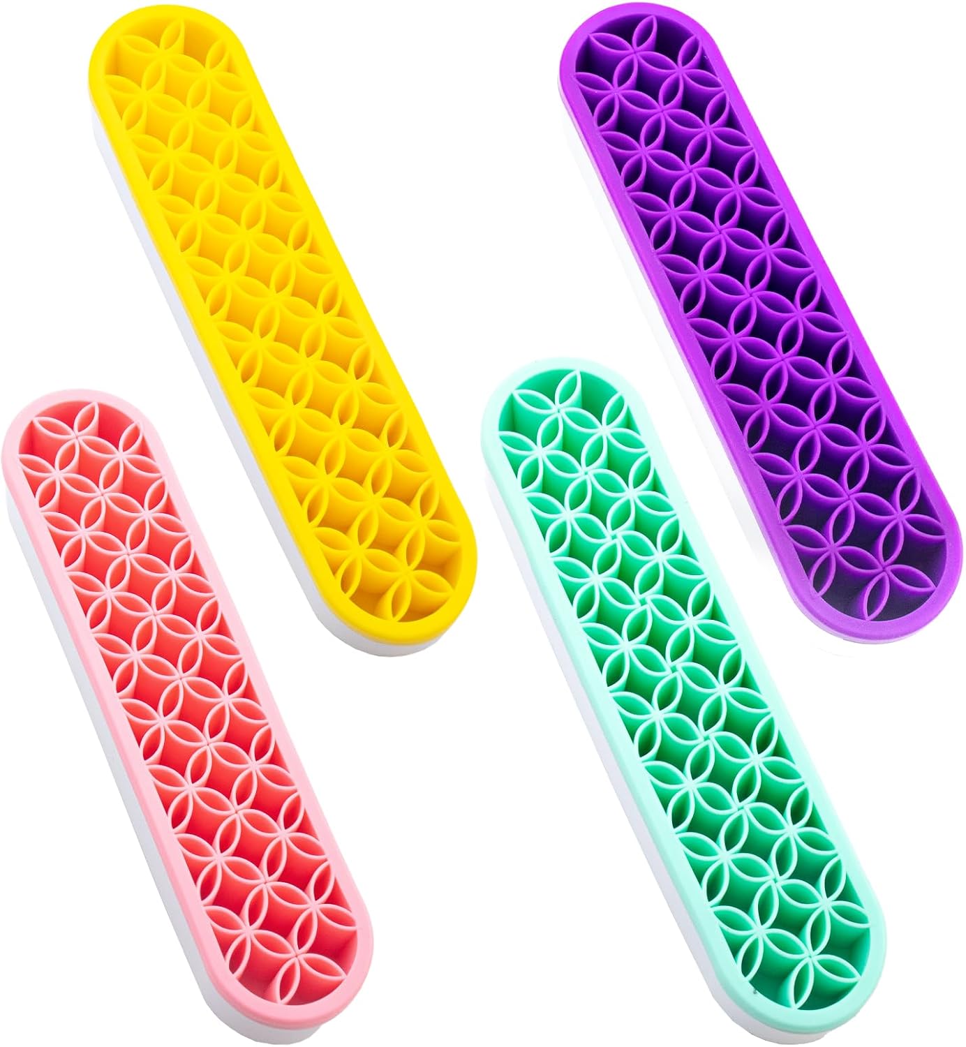 4 Pcs Silicone Makeup Brush Holder Stand Multipurpose Cosmetic Travel Storage Box Painting Pen Brush Organizer Desktop Makeup Brush Drying Rack for Brush, Eyeliner Pencil Art (Multicolored)