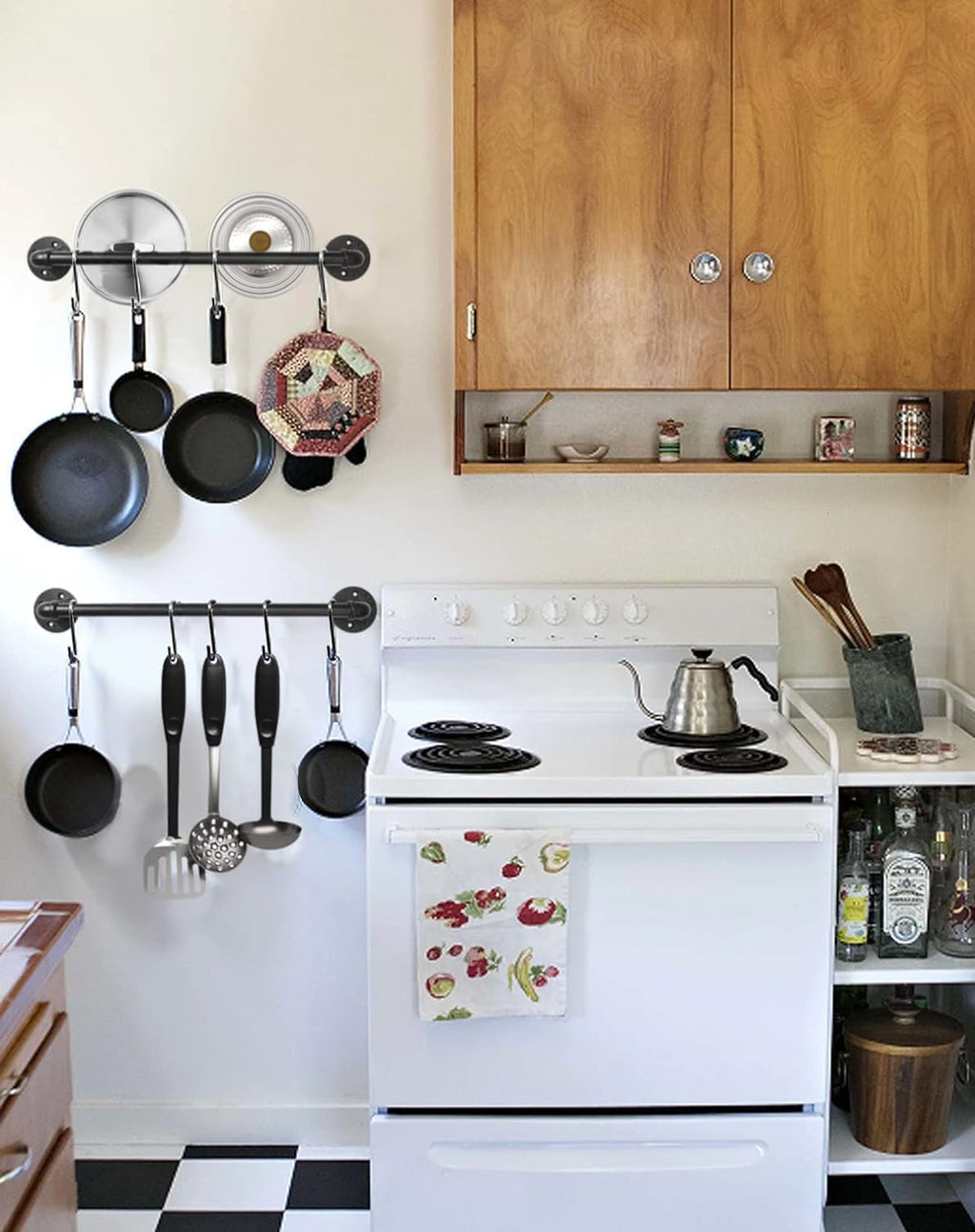 Industrail Pipe Pot Pan Rack, Wall mount Pot hangers Pan Haniging Rail Lid Hnager for kitchen with S Hooks (39"-2 Pack)