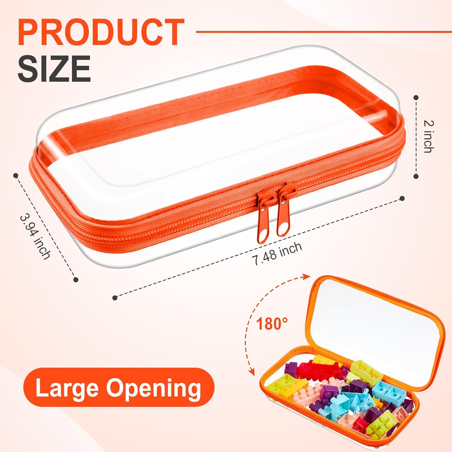 Hoolerry 4 Pcs Hard Clear Zipper Case Makeup Bags Plastic Pencil Pouch Transparent Storage Box Containers for Cosmetics, Snacks, Building Blocks, Puzzles(Fluorescent,7.5 x 3.9 x 2 in)
