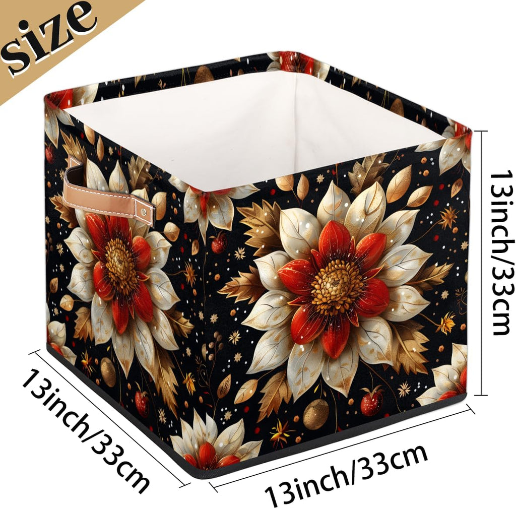 TropicalLife 13x13x13 Inch Large Fabric Storage Cube Flowers Foldable Storage Bin with Handles Organizer Boxes Cube Basket for Shelves Organizing Closet