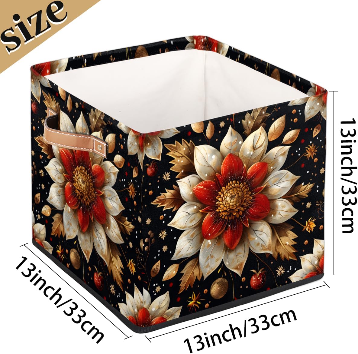 TropicalLife 13x13x13 Inch Large Fabric Storage Cube Flowers Foldable Storage Bin with Handles Organizer Boxes Cube Basket for Shelves Organizing Closet