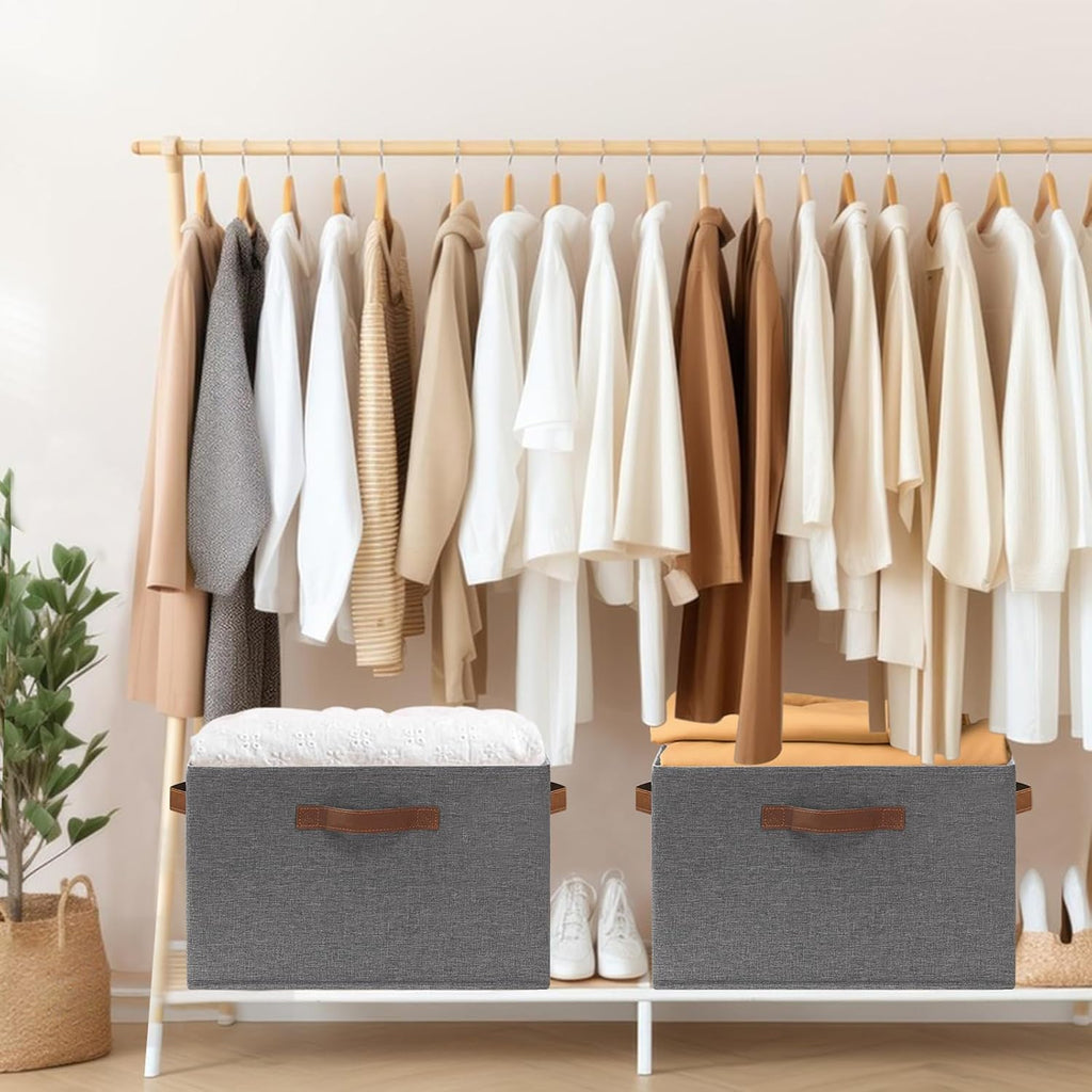 GhvyenntteS Large Fabric Storage Bins 6 Pack, 15x11x9.6 Inch Storage Baskets for Shelves, Foldable Closet Storage Bins for Shelves, Closet Organizers and Storage Boxes, Gray