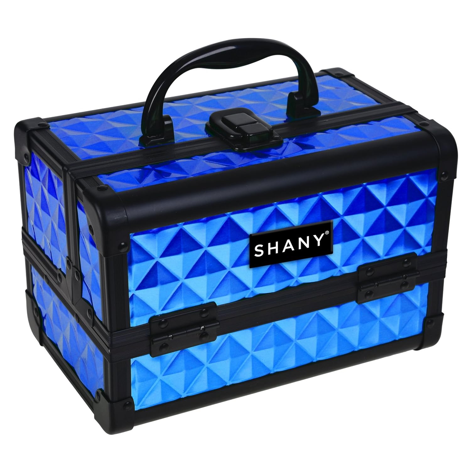 SHANY Chic Makeup Train Case Cosmetic Box Portable Makeup Case Cosmetics Beauty Organizer Jewelry storage with Locks, Multi trays Makeup Storage Box with Makeup Mirror - Peacock Blue