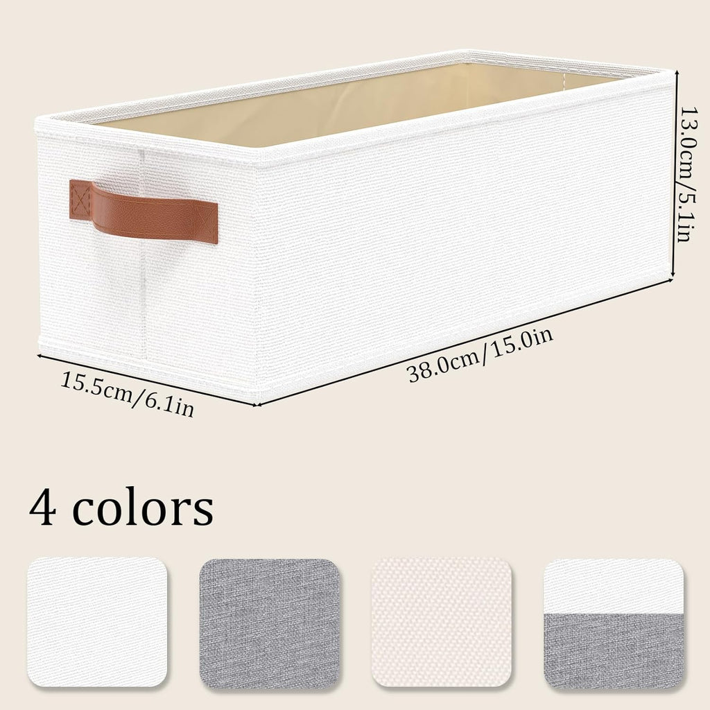 OUTBROS Storage Boxes, Fabric Bins With Handles, Foldable Baskets for Organizing, For bedrooms, living rooms, Shelves, White, 15 x 6.1 x 5.1 inch, 6-Pack