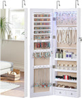 GISSAR Full Length Mirror Jewelry Cabinet, 6 LEDs Jewelry Armoire Wall Mounted Over The Door Hanging, Jewelry Organizer Storage with Lights Lockable, White Surface with Beige Lining, 14.6" x 47.2"