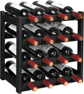 VASMIA Wine Rack, 4-Tier Bamboo Wine Racks Countertop,Sturdy and Durable Wine Storage Cabinet Shelf,16 Bottles Wine Holder for Kitchen Pantry, Black
