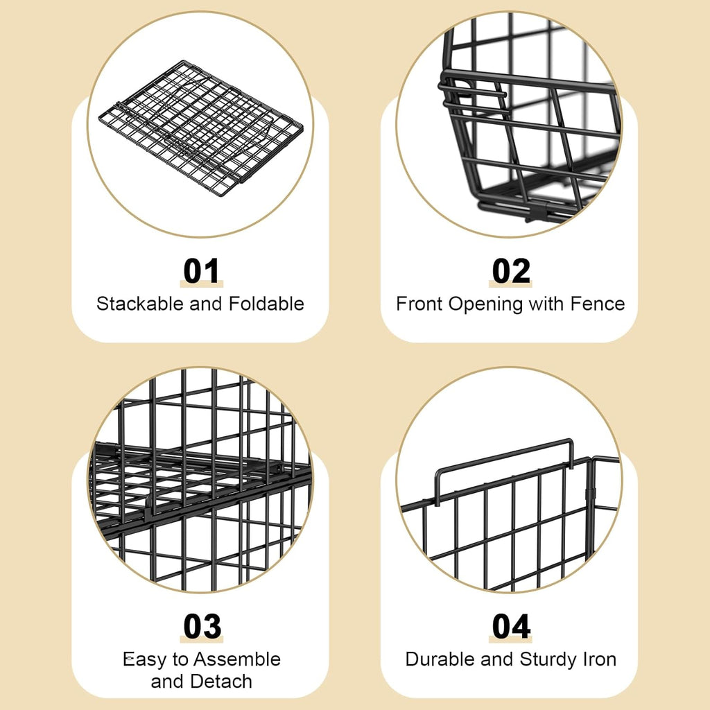 4-Tier Stackable Closet Organizers and Storage Shelves, Foldable Closet Shelf Organizer System, Space-Saving Clothes Storage Drawer Organizer Basket Bins, Black