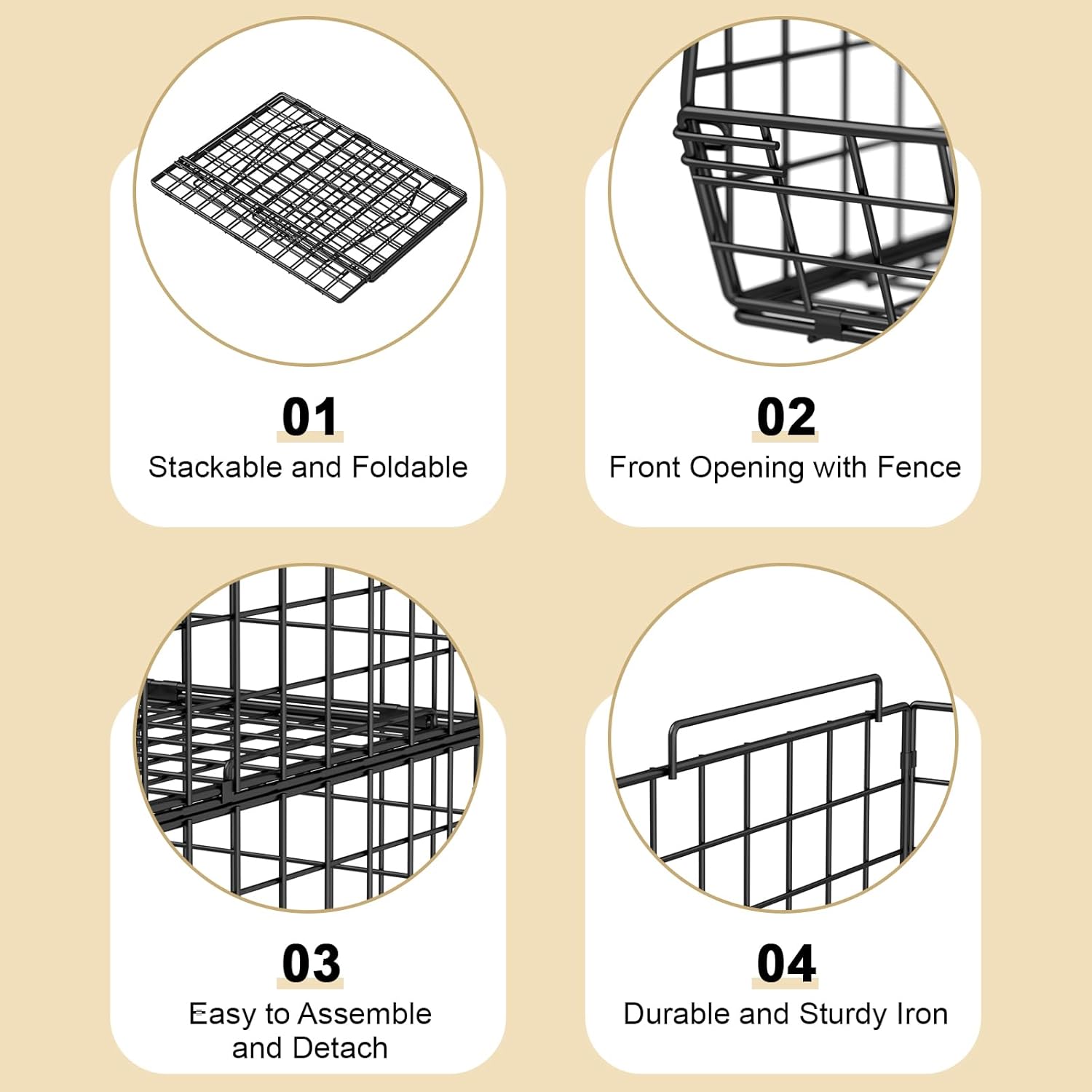 4-Tier Stackable Closet Organizers and Storage Shelves, Foldable Closet Shelf Organizer System, Space-Saving Clothes Storage Drawer Organizer Basket Bins, Black