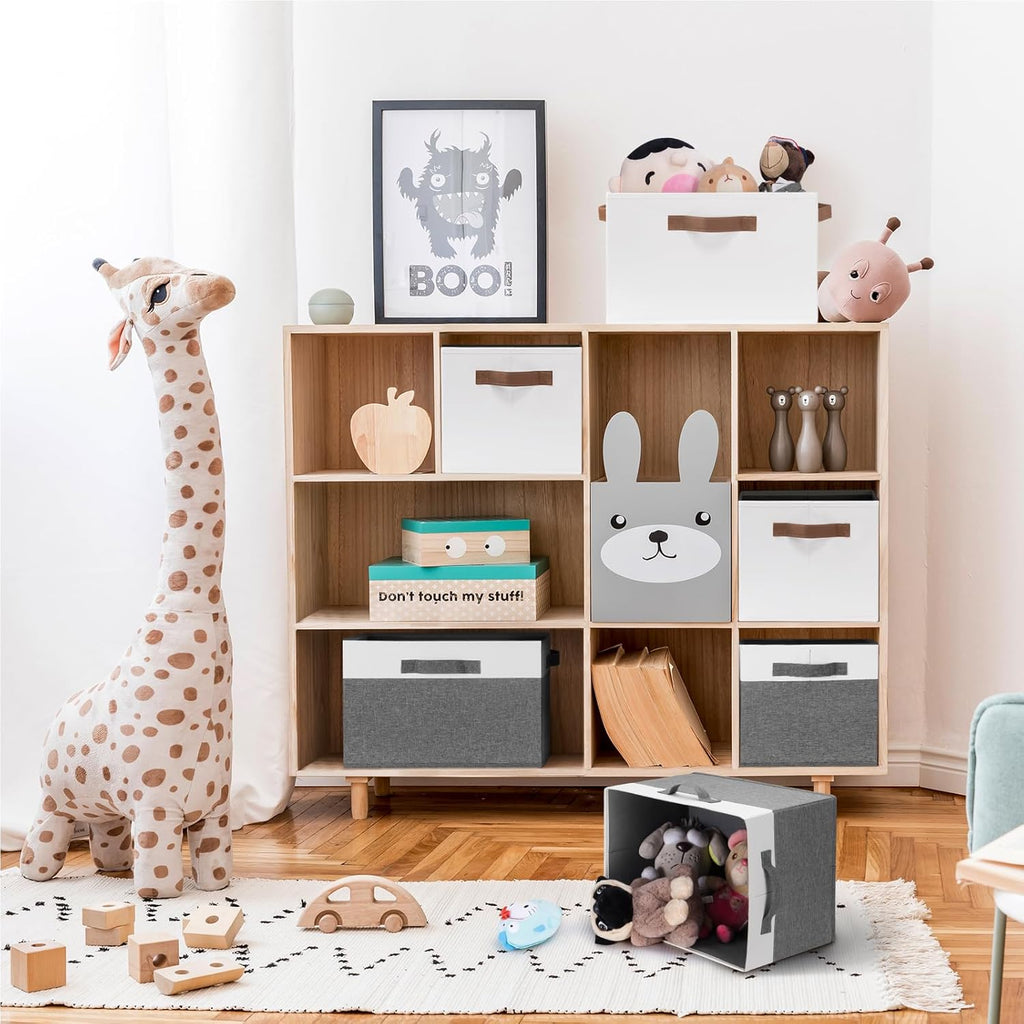 GhvyenntteS 6 Pack Large Fabric Storage Bins with Handles, 15x11x9.6 Inch Storage Baskets for Shelves, Foldable Closet Storage Bins for Shelves, Closet Organizers and Storage Boxes, White