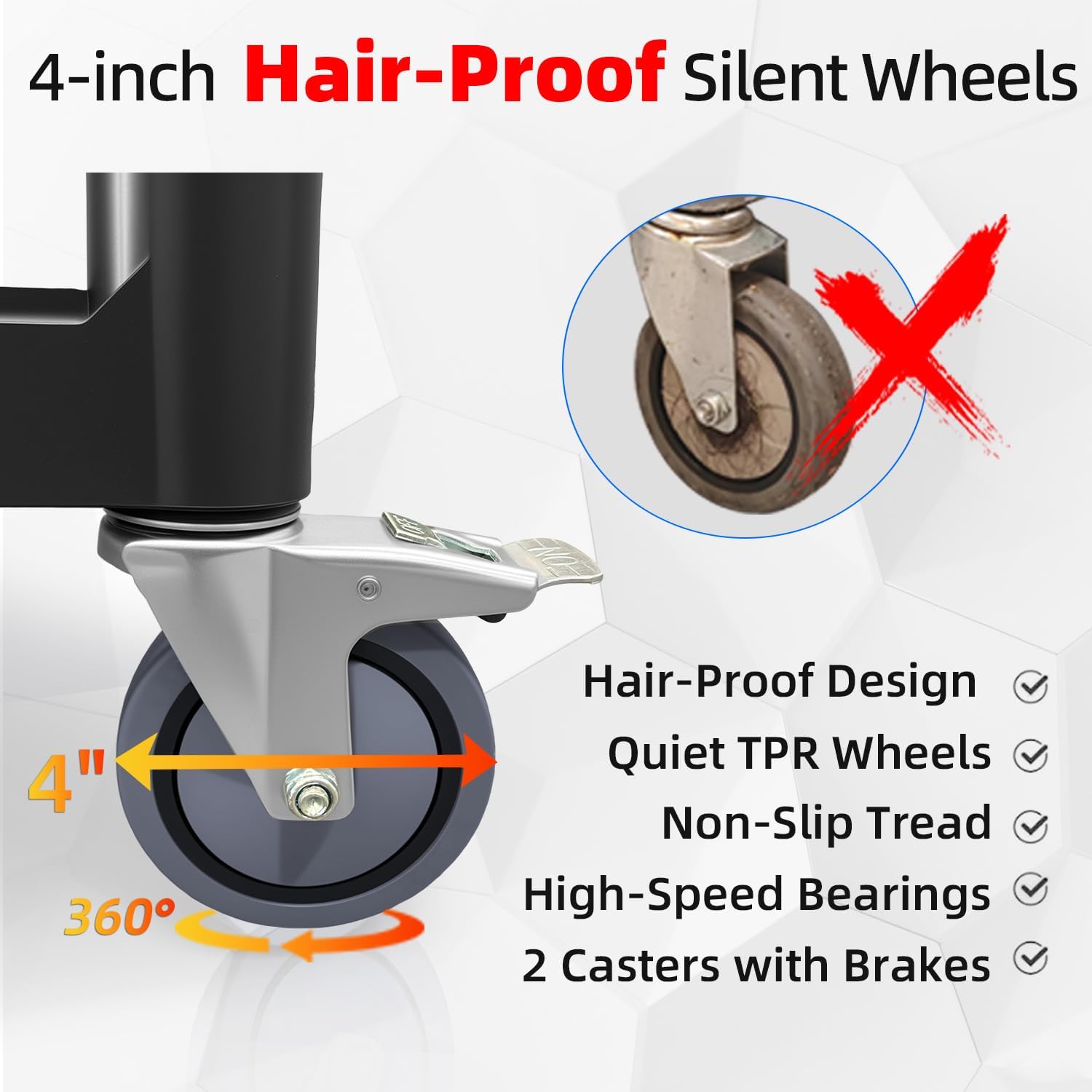 3 Tier Rolling Cart with Hair-Proof Wheels, Plastic Utility Service Cart, Heavy Duty 350 Lbs Capacity, Solid Handle, Commercial Serving Cart for Home/Office/Restaurant/Warehouse.34.2"×17"×37"