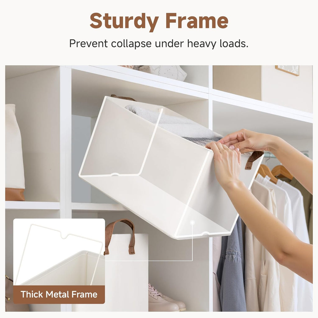 StorageWorks Storage Bins, Fabric Storage Bins for Shelves, Large Storage Baskets with Metal Frame, Closet Baskets and Bins with Handles, Beige, 2-Pack