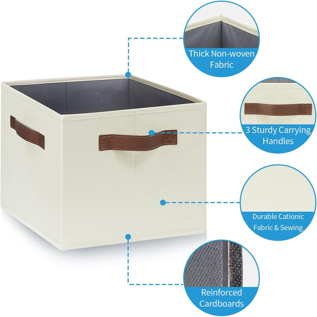 GhvyenntteS Large Fabric Storage Bins with 3 Handles, 15x11x9.6 Inch Storage Baskets for Shelves, Foldable Closet Storage Bins for Shelves, Closet Organizers and Storage Boxes, Beige