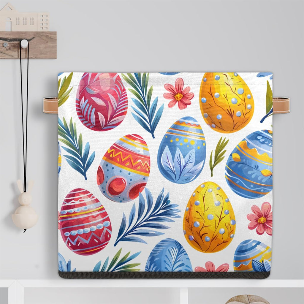 TropicalLife 13x13x13 Inch Large Fabric Storage Cube Easter Eggs Foldable Storage Bin with Handles Organizer Boxes Cube Basket for Shelves Organizing Closet