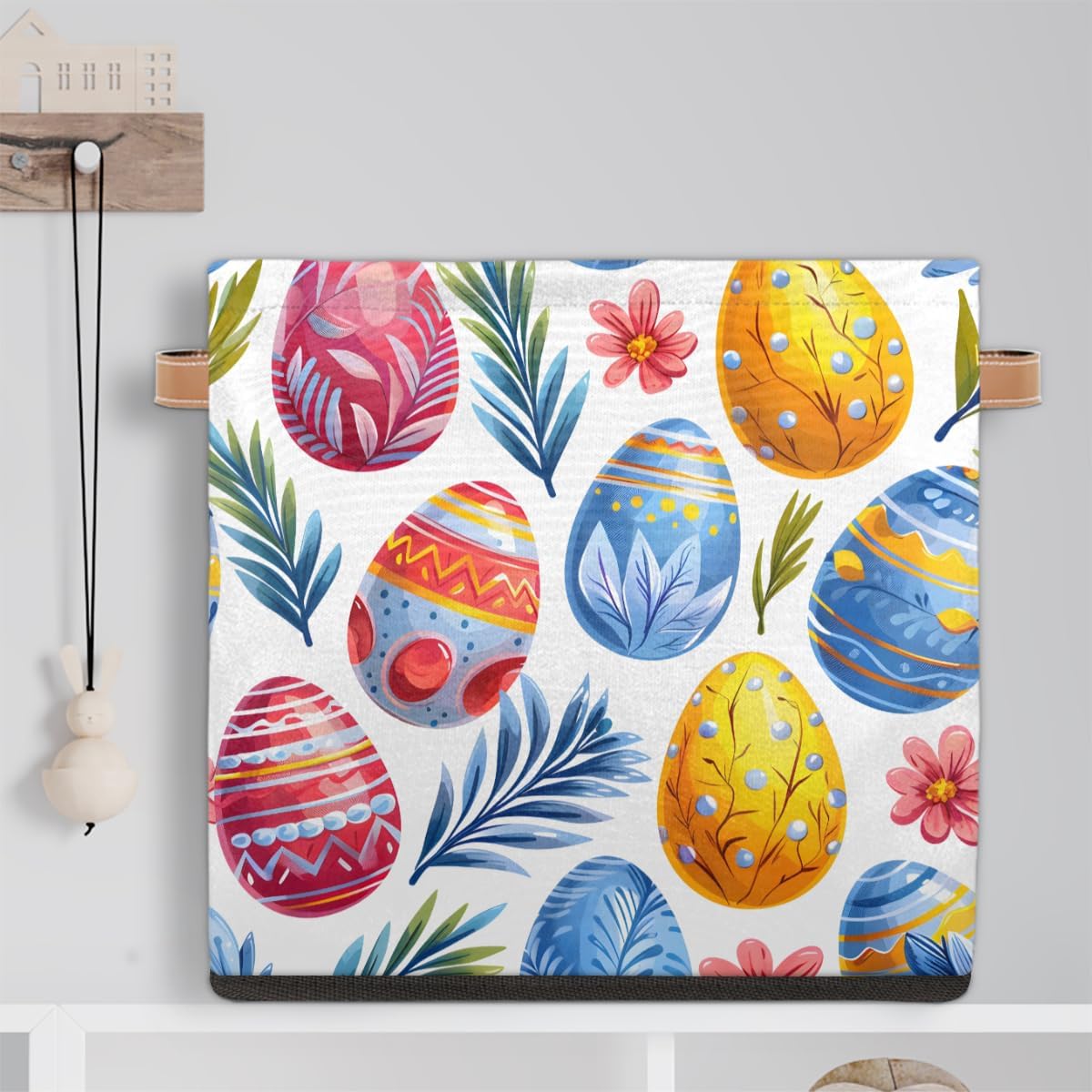 TropicalLife 13x13x13 Inch Large Fabric Storage Cube Easter Eggs Foldable Storage Bin with Handles Organizer Boxes Cube Basket for Shelves Organizing Closet