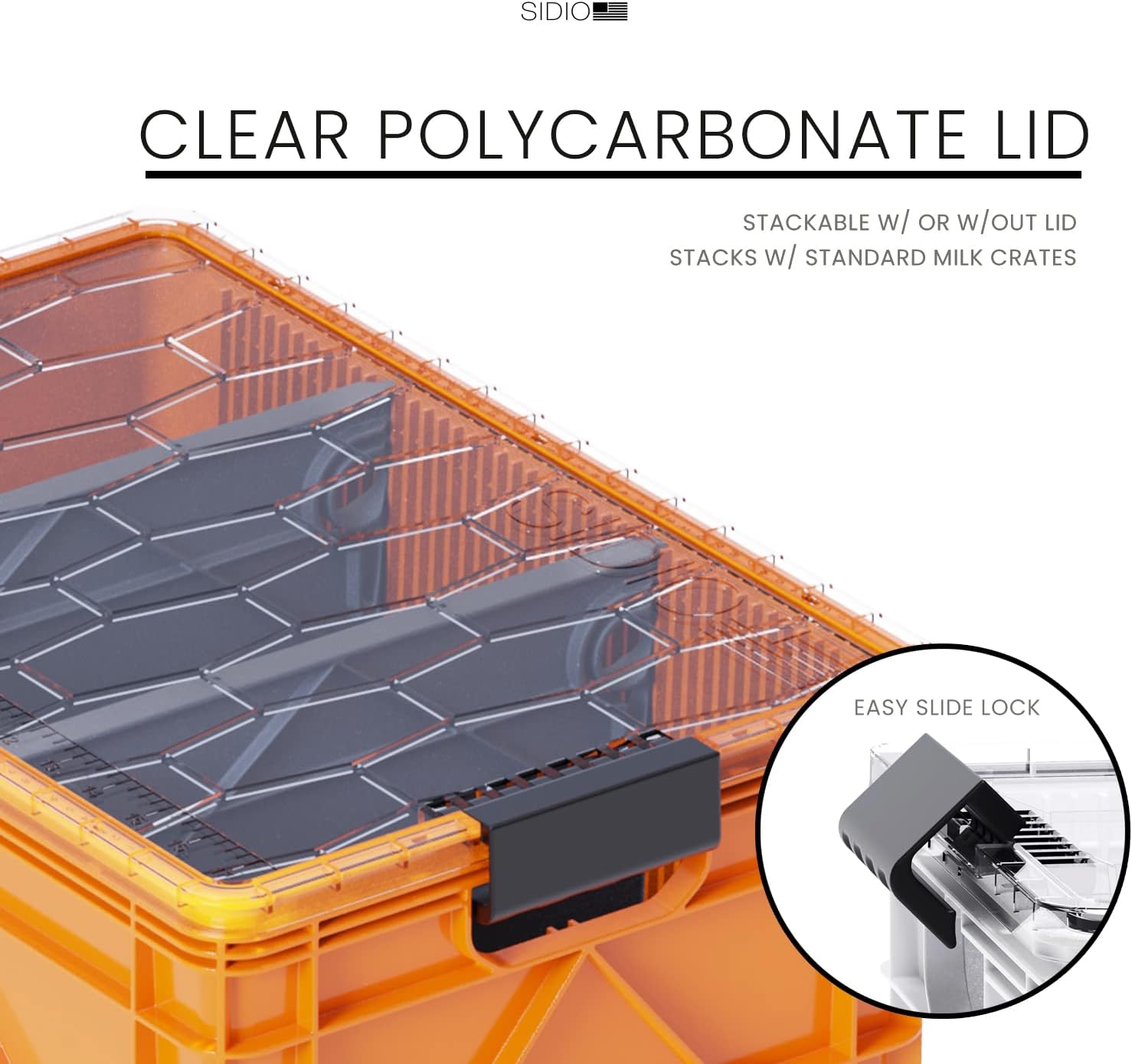 SIDIO Crate Pro Pack - 2 Full-Size & 1 Half-Size Heavy Duty Stackable Storage Bins, Totes and Containers with Lids and Dividers - Durable Plastic Organizer for Home, Office, Garage, and Outdoor Use