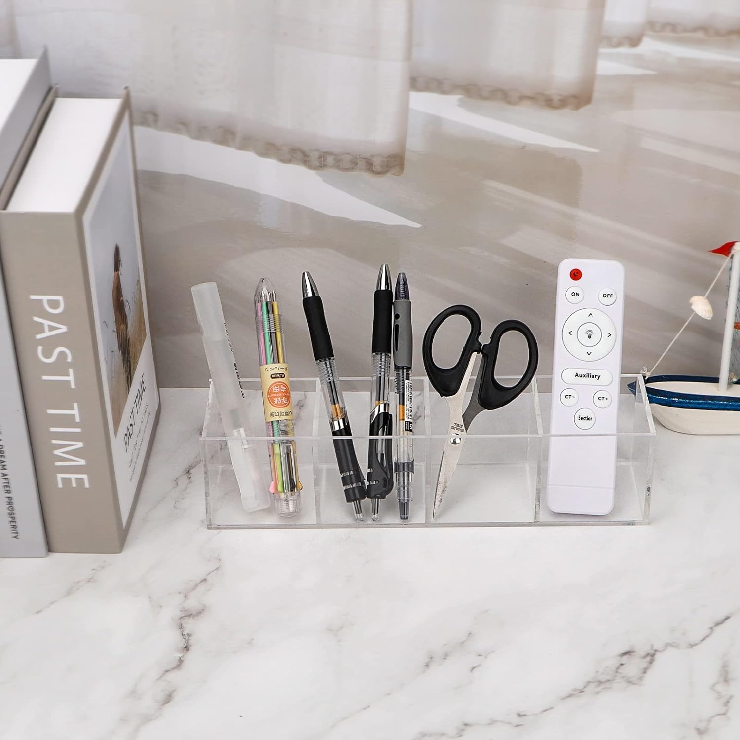 dedoot Acrylic Drawer Organizer 4-Section Clear Plastic Makeup Organizer Storage Container Acrylic Cube for Vanity Makeup Brush, Beauty Accessories-10x2.5x2.3 Inch