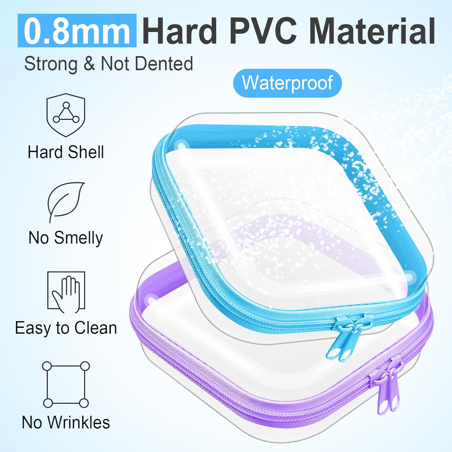 Hoolerry 4 Pcs Hard Clear Zipper Case Makeup Bags Plastic Pencil Pouch Transparent Storage Box Containers for Cosmetics, Snacks, Building Blocks, Puzzles(Multicolor,5 x 5 x 2 in)