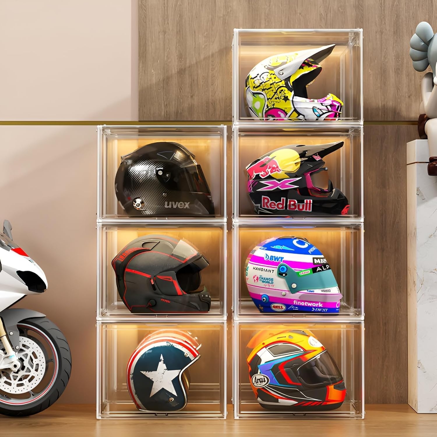 Clear Stackable Plastic Storage Bins with Lid, Dustproof Display Cases, Extra Large Figures Collectibles Showcase, Boot & Shoe Boxes, Helmet Protection Organizer (Clear-XL-3 Pack)