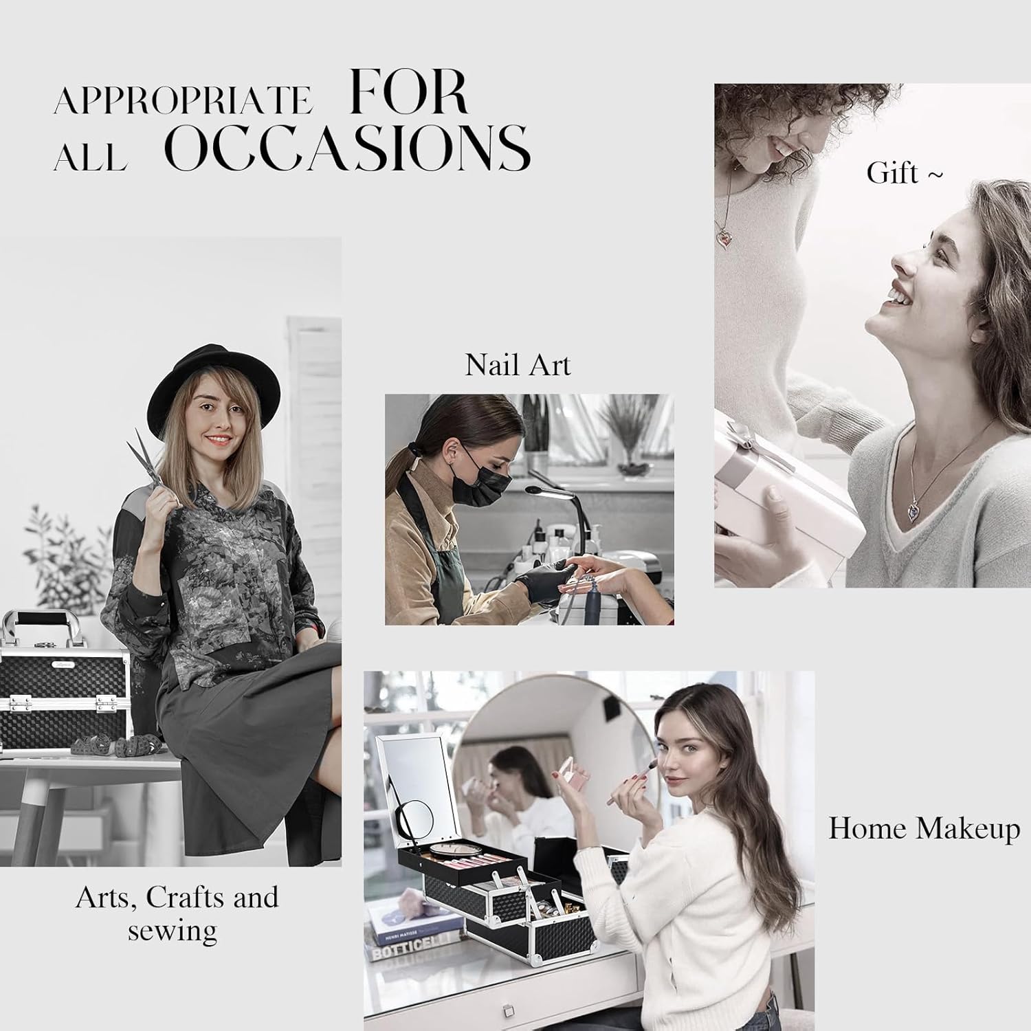 Joligrace Makeup Box Cosmetic Train Case Portable Makeup Organizer Case with Mirror 2 Tray Make up Storage Case for Nail Teach Craft Sewing Travel Vanity Modern Style Black