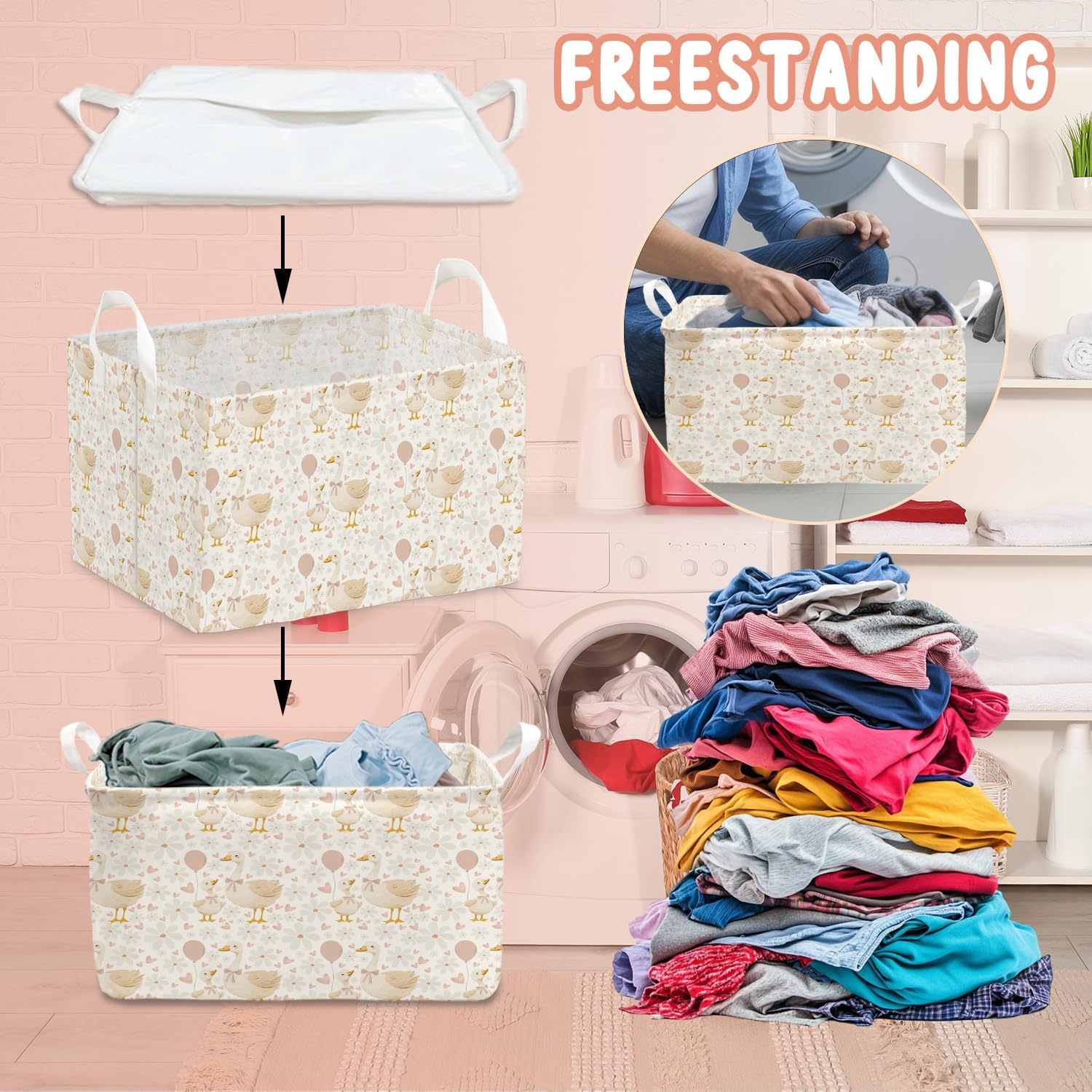 A New Silly Goose Storage Basket, Cute Waterproof Canvas Toy Storage Box, Foldable Room Decorative Basket with Handle, Gift for Christmas, Suitable for Wardrobe, Bedroom, Home Living Room Shelf