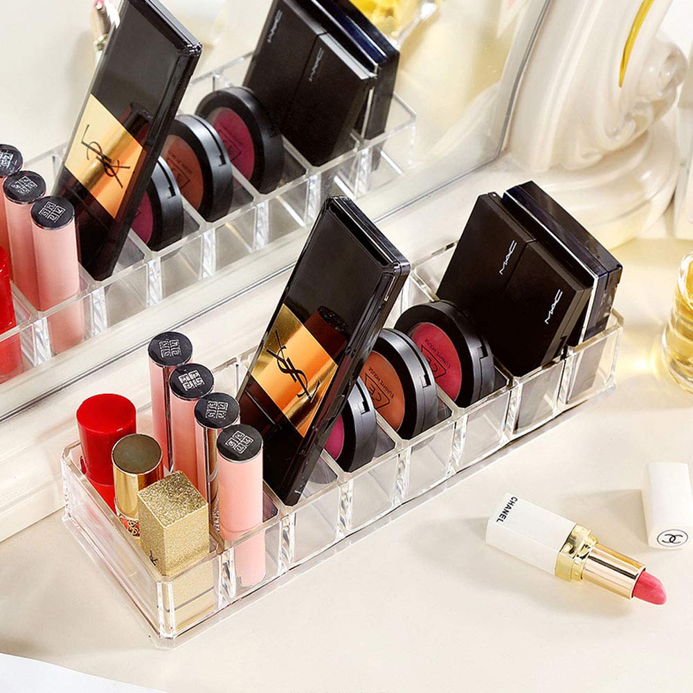 Weiai Clear Acrylic Compact Organizer, Blushes Highlighters Eyeshadow Powder Makeup Organizer Holder for Vanity, 8 Slots