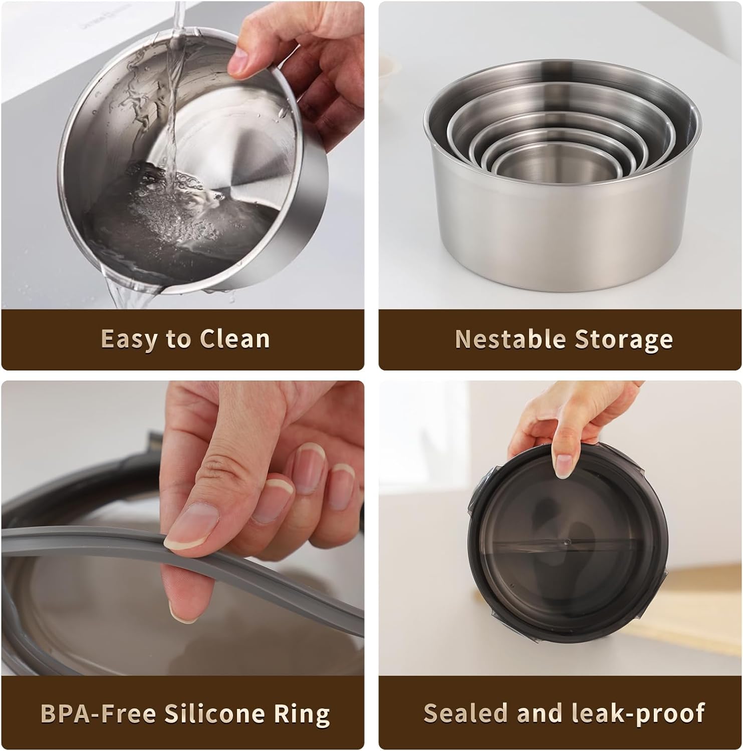 316L Stainless Steel Food Storage Containers with Lids, 11.5oz/20oz 34oz/71oz Airtight Metal Meal Prep Containers,Bento Lunch Box for Kitchen, Picnic & Camping（340 ml/600 ml/1000 ml/2100 ml）