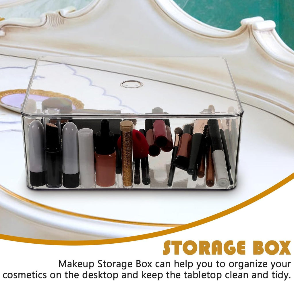 Garneck Stackable Transparent Acrylic Makeup Organizer Box with Lid Large Dustproof Cosmetic Storage for Vanity Desktop Clear Makeup Holder for Lipstick Eye Shadow Skincare and Accessories