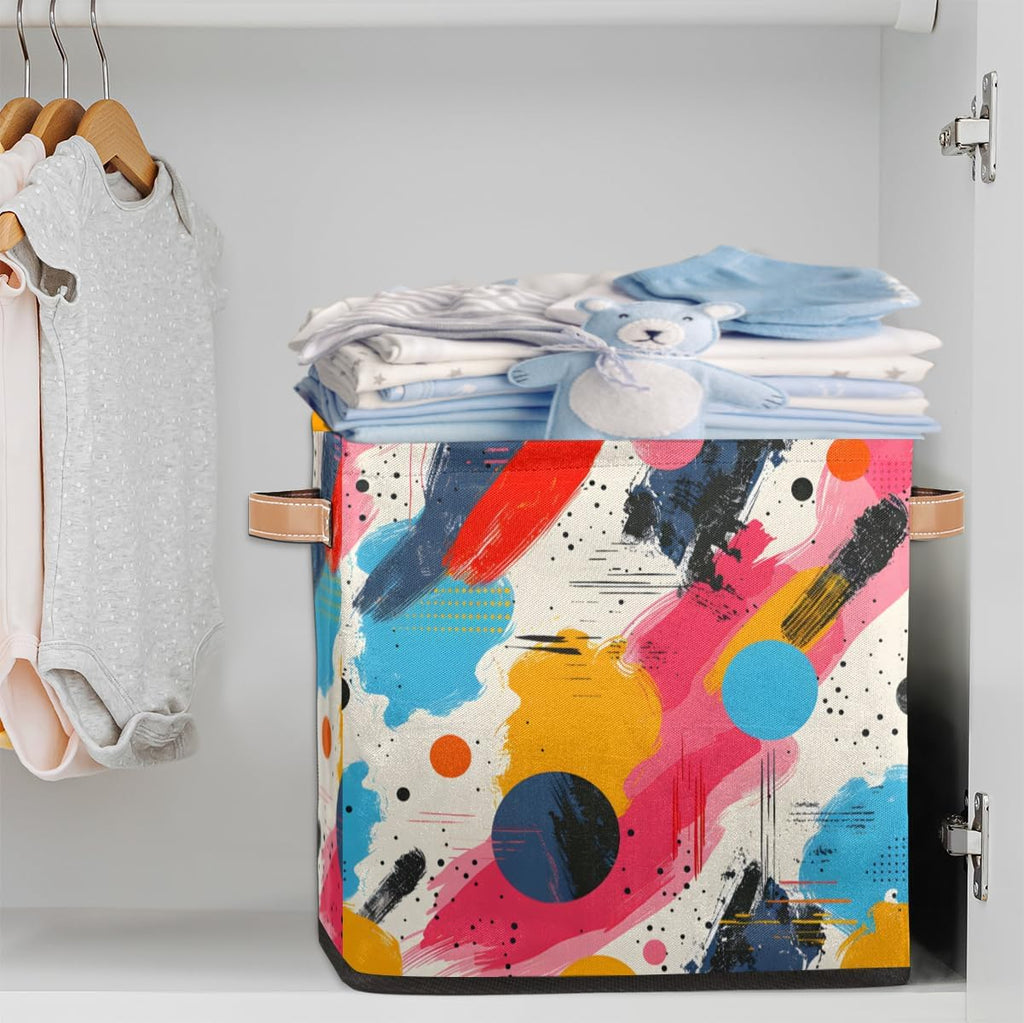 TropicalLife 13x13x13 Inch Large Fabric Storage Cube Abstract Art Painting Foldable Storage Bin with Handles Organizer Boxes Cube Basket for Shelves Organizing Closet