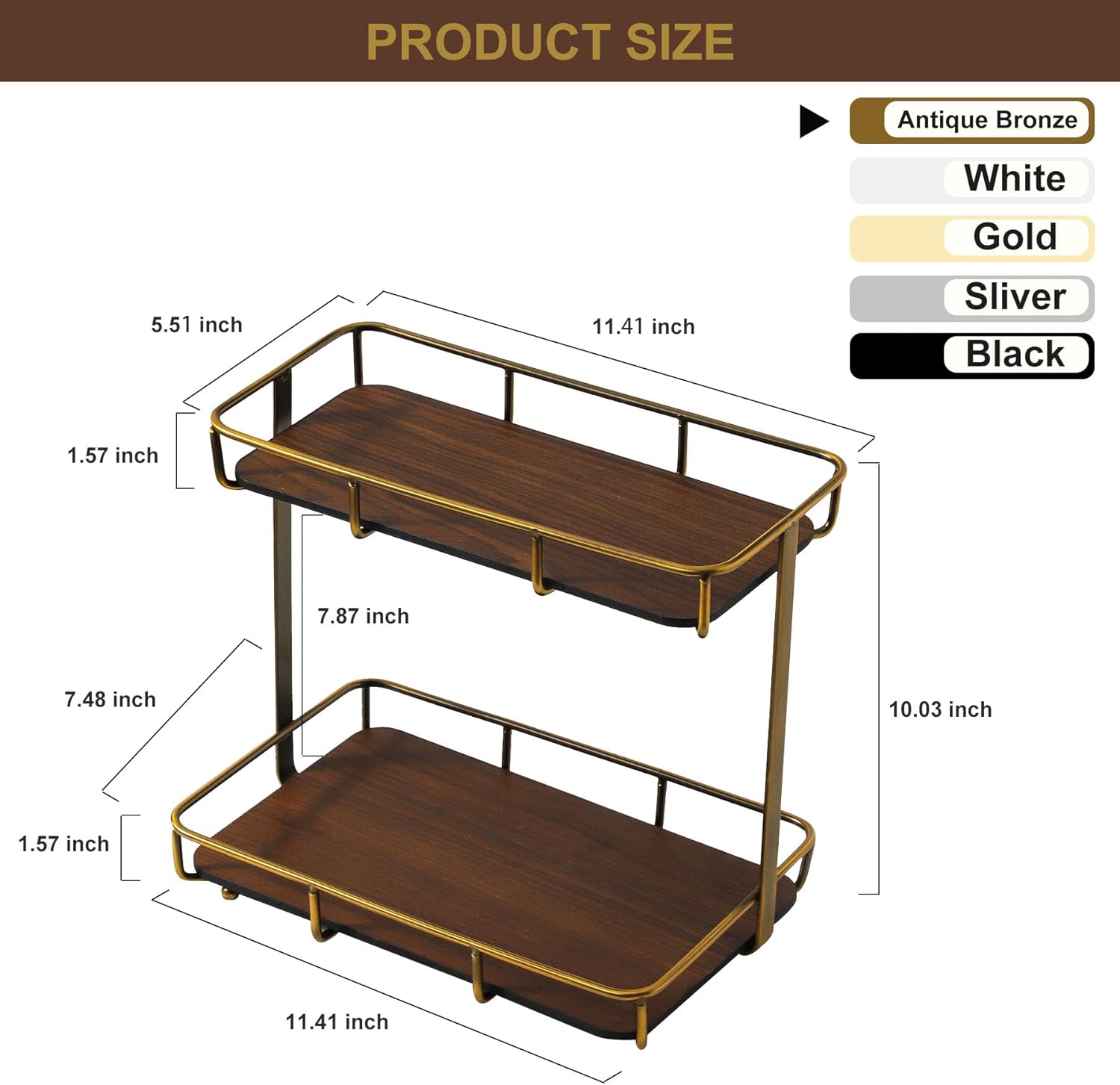 Bathroom Organizer Countertop Perfume Organizer Makeup Organizer Cosmetics Storage Display Rack Vanity Tray Dresser Stainless Steel Gold Shelf Wooden Tray