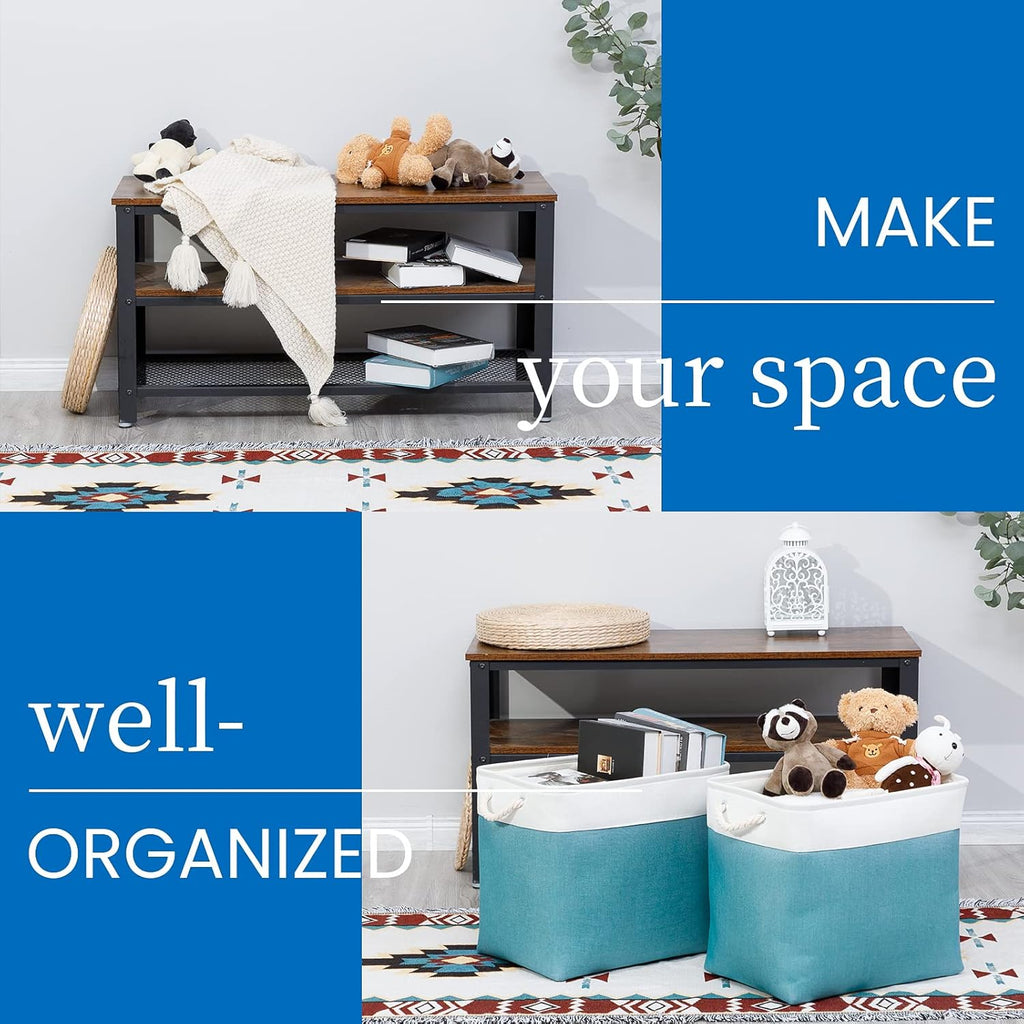 Bidtakay Storage Baskets Extra Large 17x12x15 In Teal Blue Nursery Toy Baskets Fabric Long Shelf Baskets for Organizing Set of 2 Linen Closet Bins for Shelves Decorative Blanket Basket Living Room