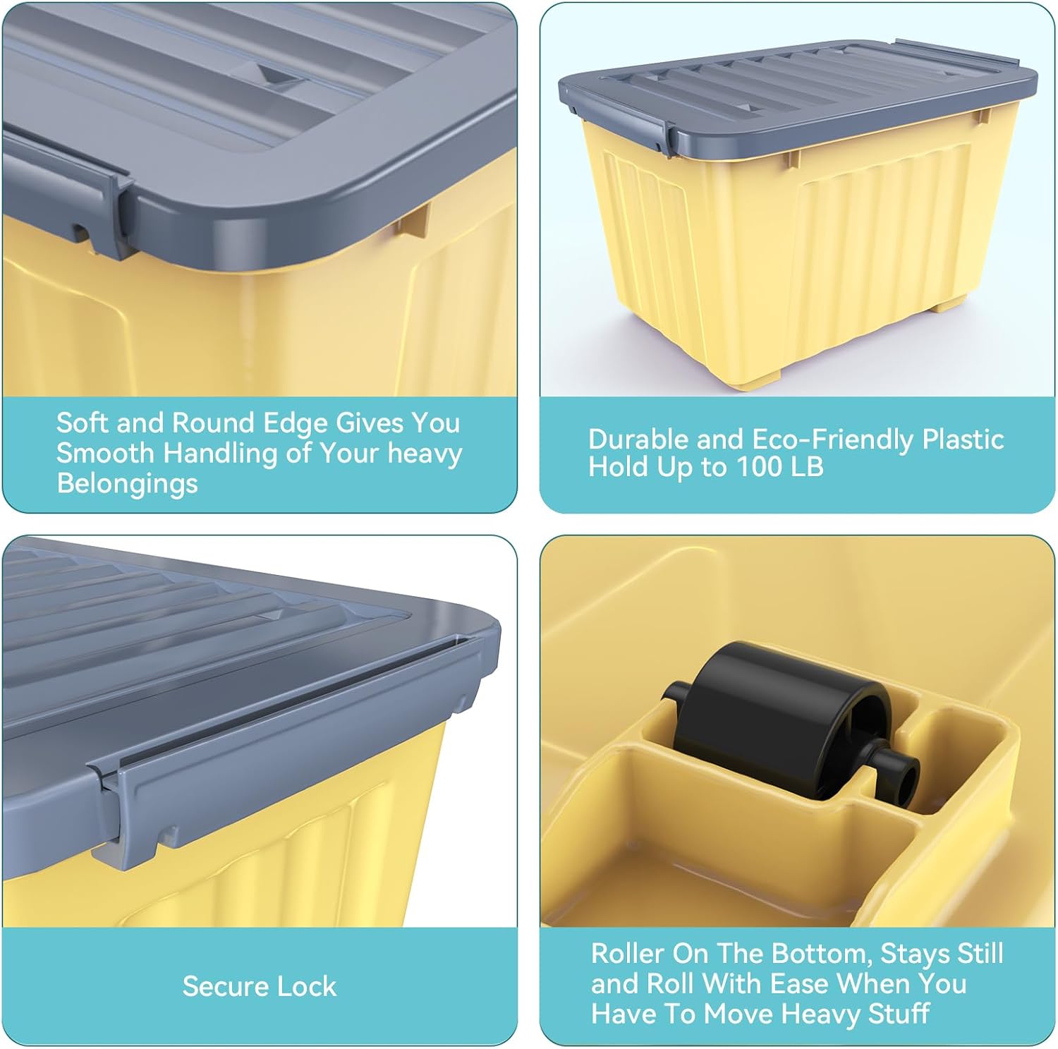 Nazhura Plastic Storage Bin, Stackable and Nestable Storage Boxes with White Lids and Secure Latching Buckles, Large Storage Container (Yellow/Purple, 72Quart-6Pack)