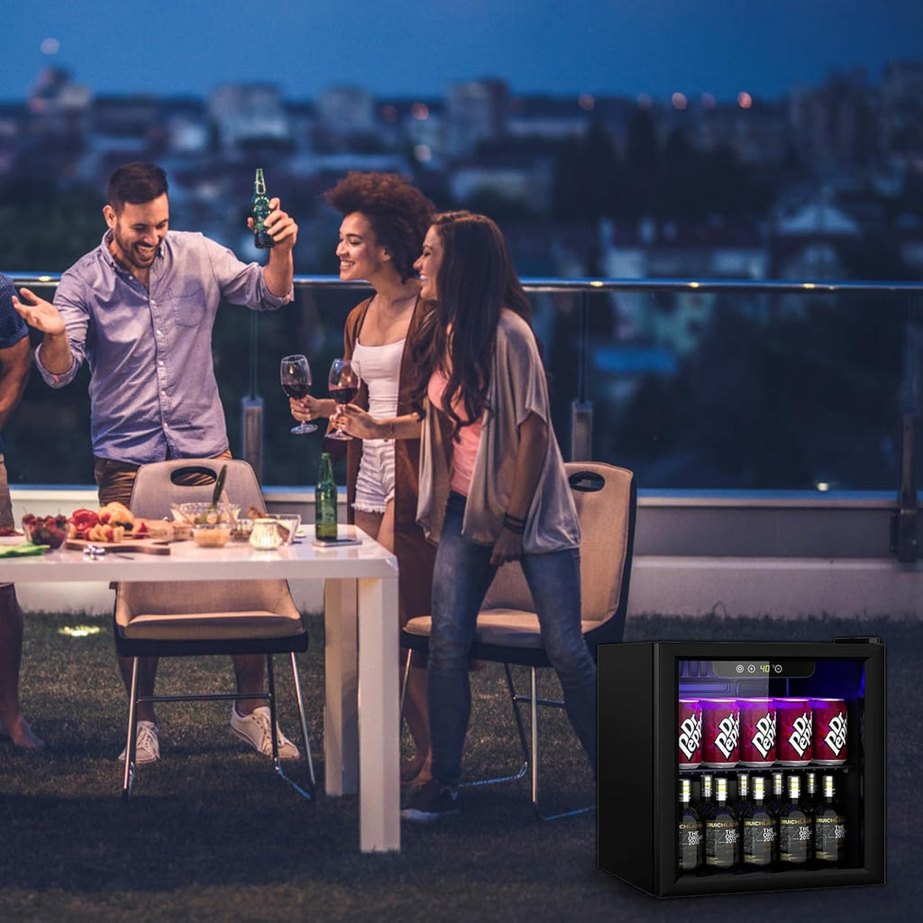 1.3 Cu.ft Beverage Refrigerator Cooler, 60 Cans Mini Fridge with Glass Door, and Temperature controllable switch for Soda, Beer or Wine For Office or Bar with Removable Shelves