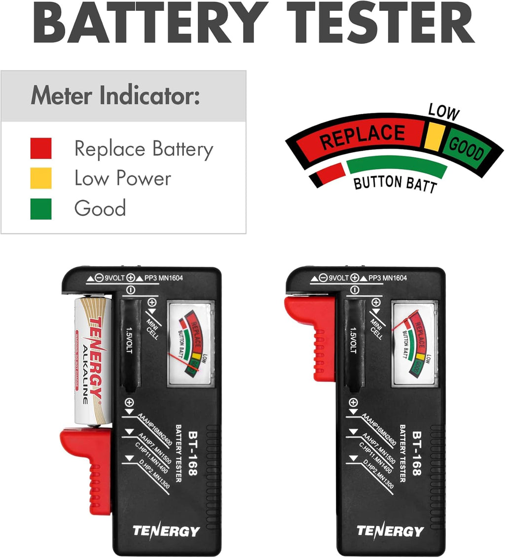 Tenergy Battery Organizer Storage Case with Battery Tester, Holds 60 Batteries AA AAA C D 9V (Batteries not Included)