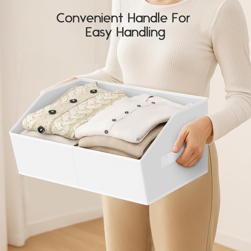 Large Closet Organizers and Storage Bins - 8 Pack Trapezoid Storage Baskets for Shelves, Foldable Fabric Baskets with Handles Ideal for Closet, Basket, Wardrobe and Shelf Storage, Light Grey