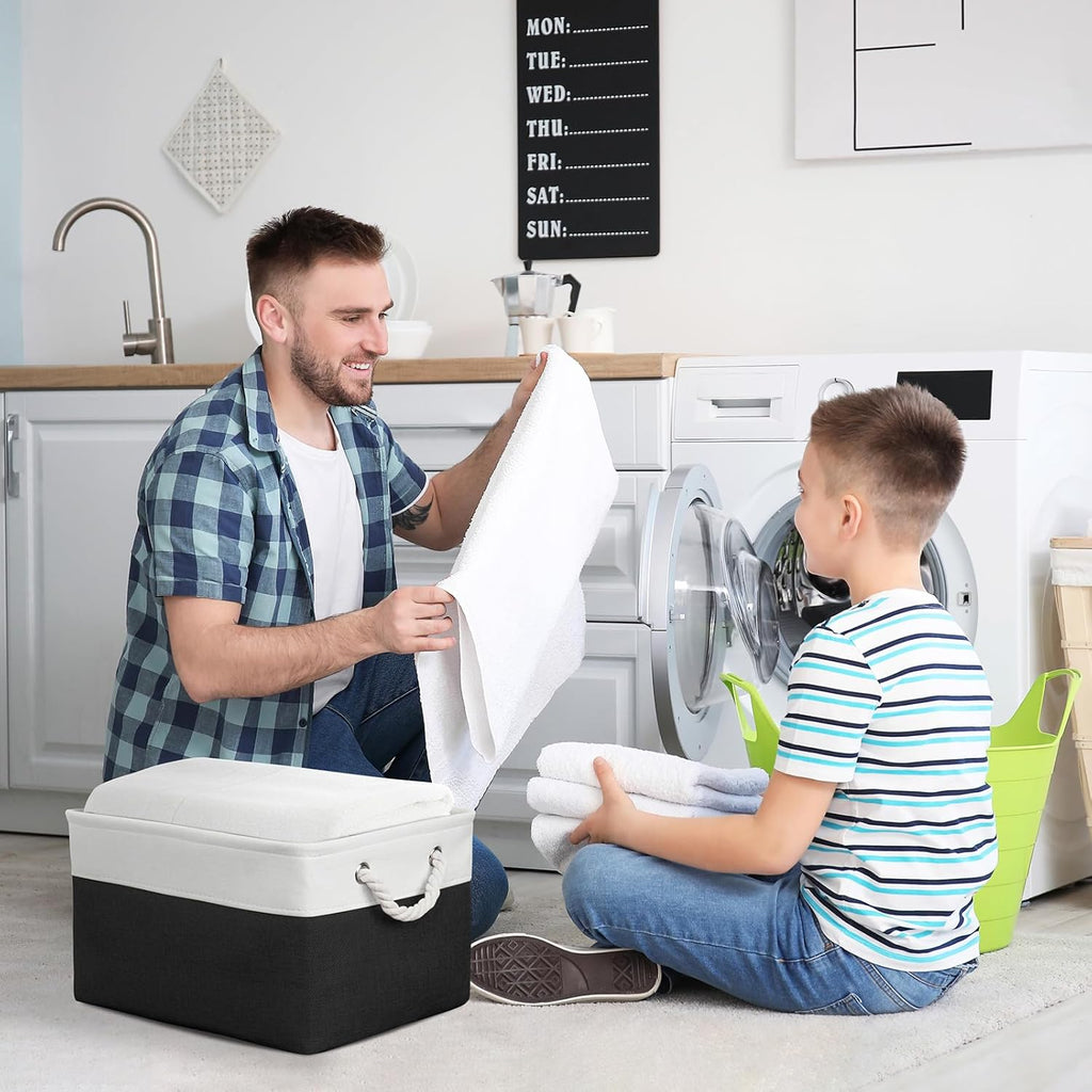 TheWarmHome Organization and Storage Basket for Organizing - Jumbo 3 Pack 17.7x13.8x9.7 inch Fabric Storage Cubes for Closet Gifts Organizer Empty Book (White & Black)