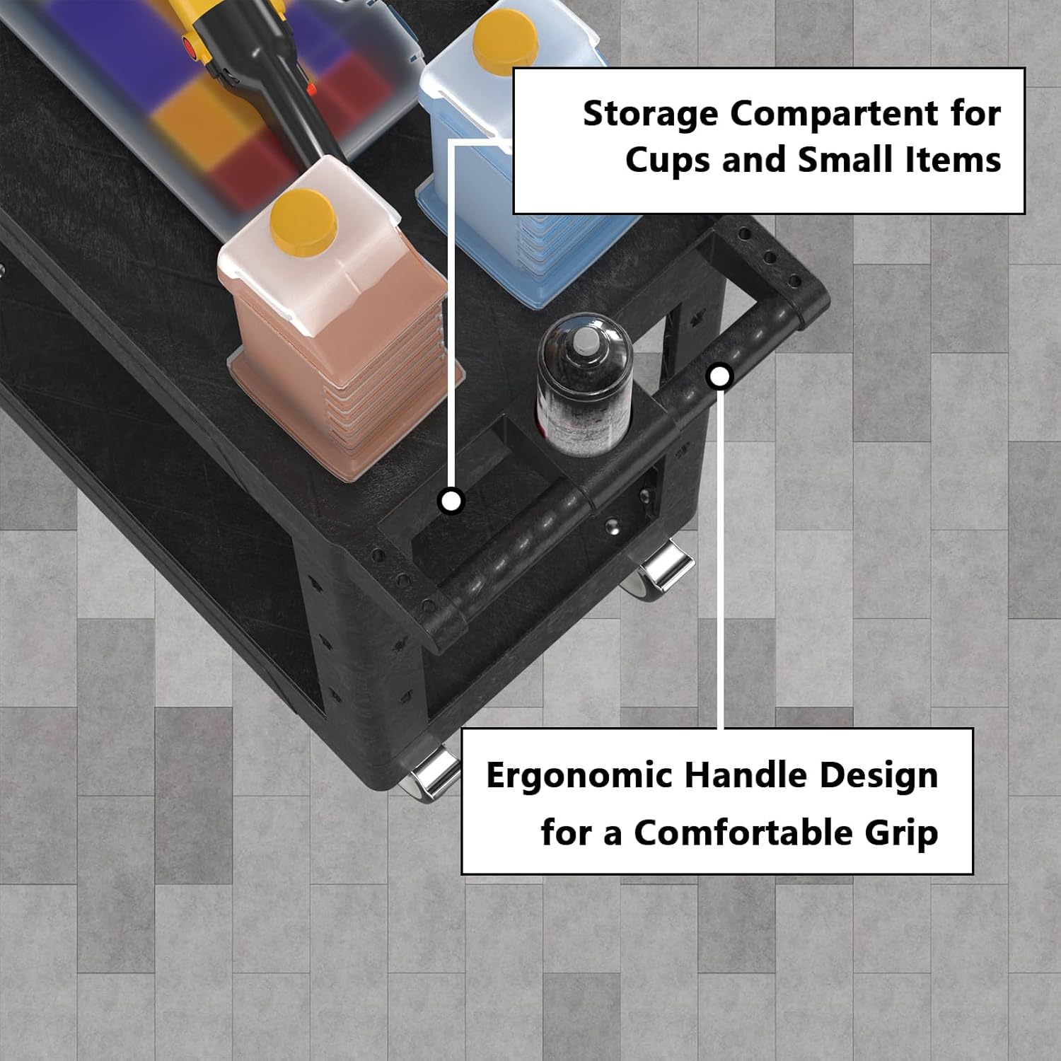 2 Tier Plastic Rolling Utility Cart on Wheels, Heavy Duty Tool Cart with Deep Shelves and 360° Swivel Wheels Holds up to 550 lbs, Service Cart for Garage, Warehouse, Cleaning