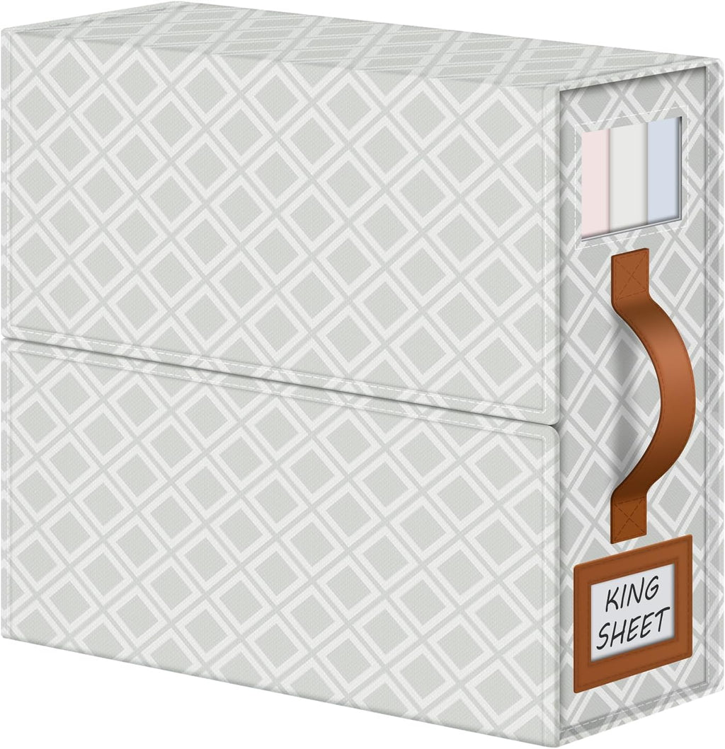 1 Pack Bed Sheet Organizers and Storage, (King & Queen Size) Sheet Organizer for Linen Closet, Foldable Bedding Storage Box with Window for Bedsheets, Duvet Cover and Pillowcase (Light Printed 1 Pack)