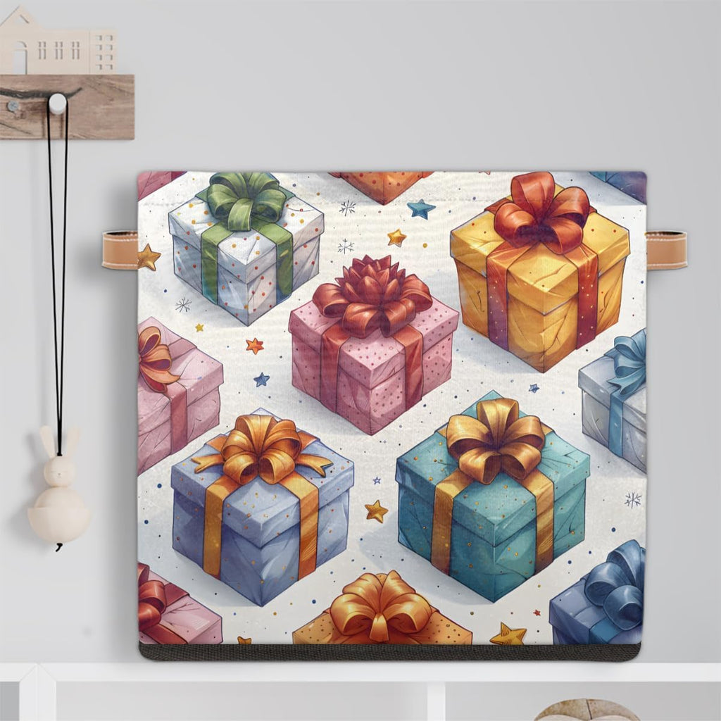 TropicalLife 13x13x13 Inch Large Fabric Storage Cube Holiday Gifts Box Pattern Foldable Storage Bin with Handles Organizer Boxes Cube Basket for Shelves Organizing Closet