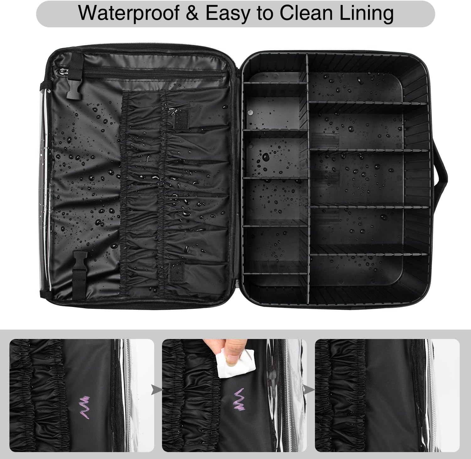 Relavel Large Makeup Organizer Profession Makeup Bag Extra Large Makeup Case with Adjustable Dividers, Adjustable Angle Fixed Belt and Shoulder Strap Plastic Dividers