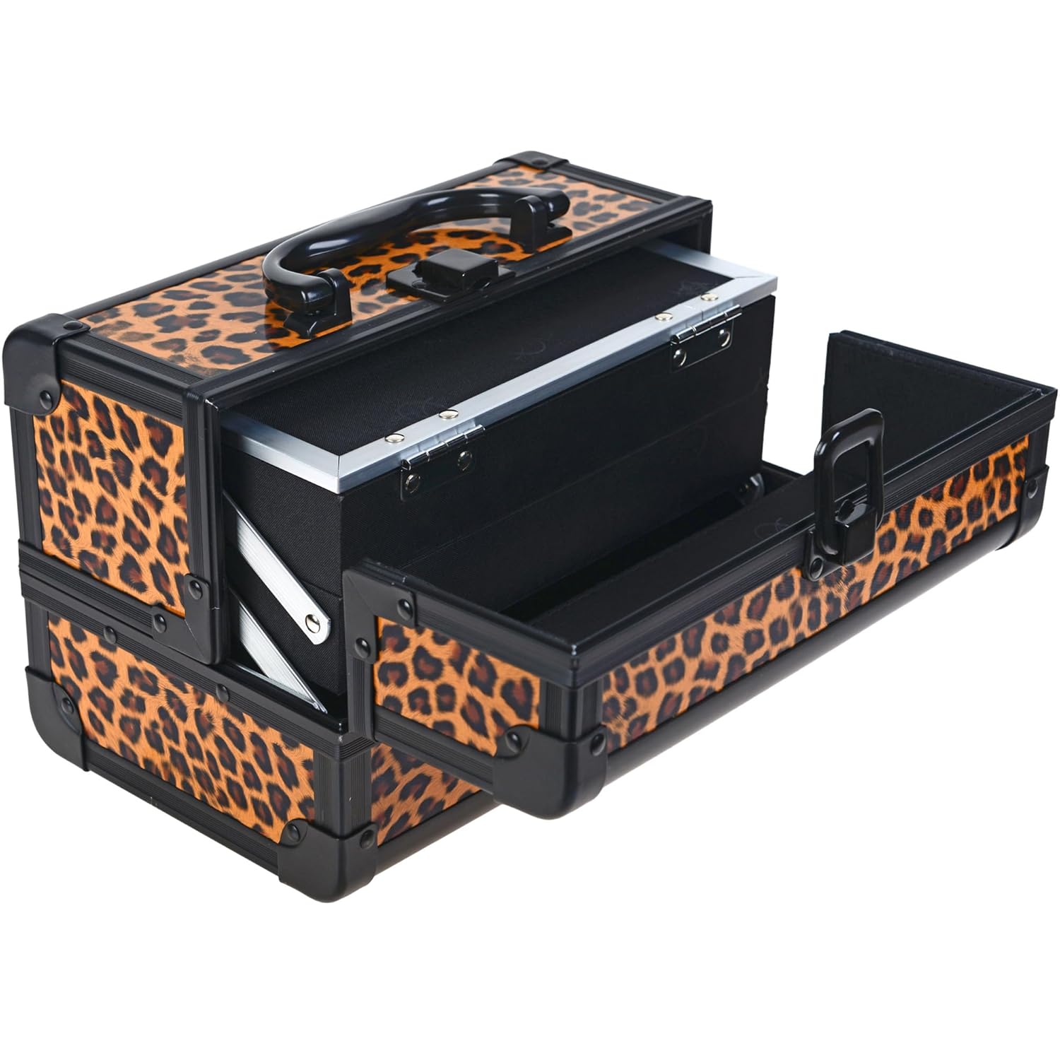 SHANY Chic Makeup Train Case Cosmetic Box Portable Makeup Case Cosmetics Beauty Organizer Jewelry storage with Locks, Multi trays Makeup Storage Box with Makeup Mirror - Lost Cheetah