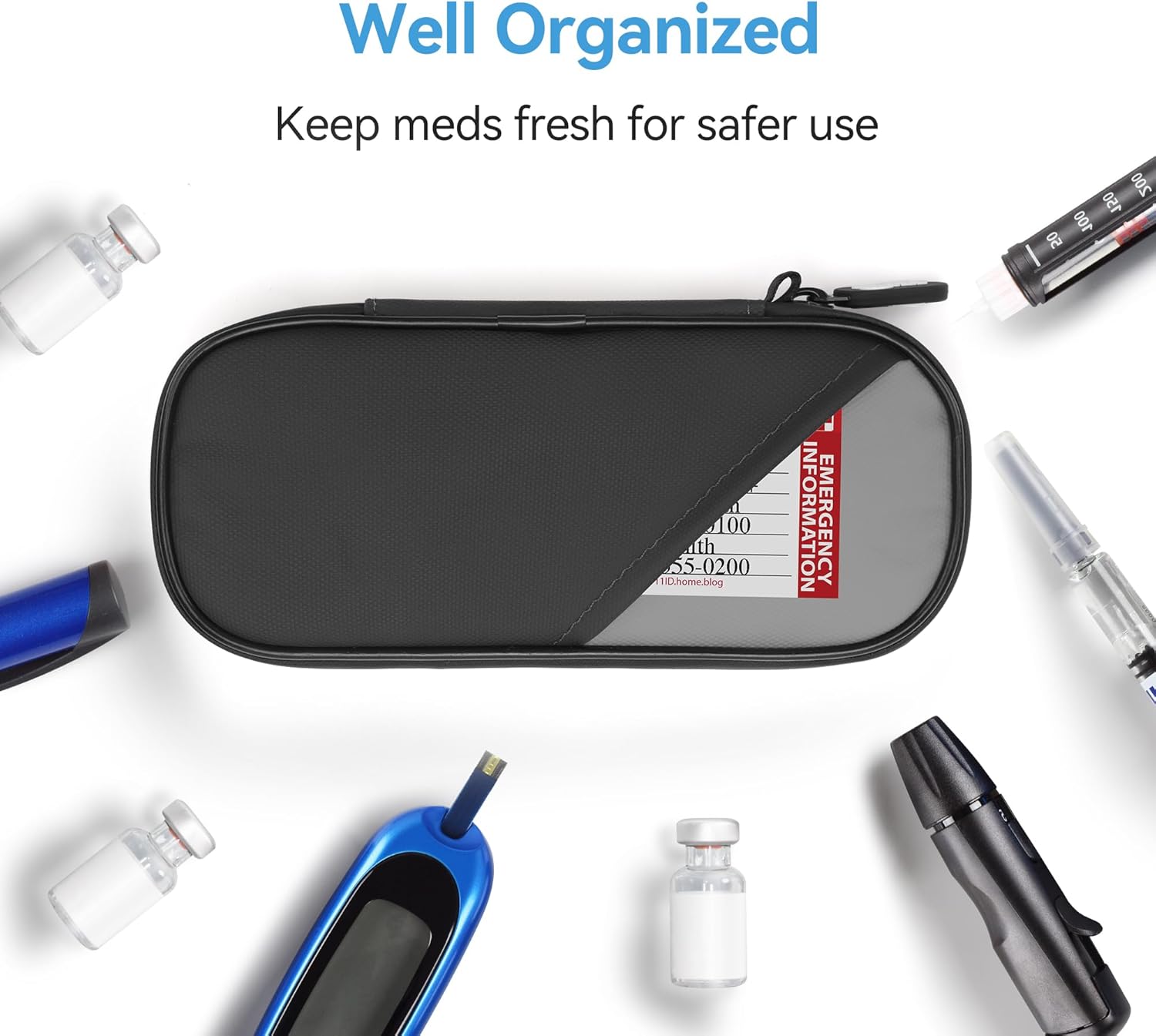 Insulin Travel Case Diabetic with 2 Reusable Ice Packs for Insulin Pen and Other Diabetic Supplies, Insulin Cooler Travel Case for The Daily Life and Trip, Black with Gray