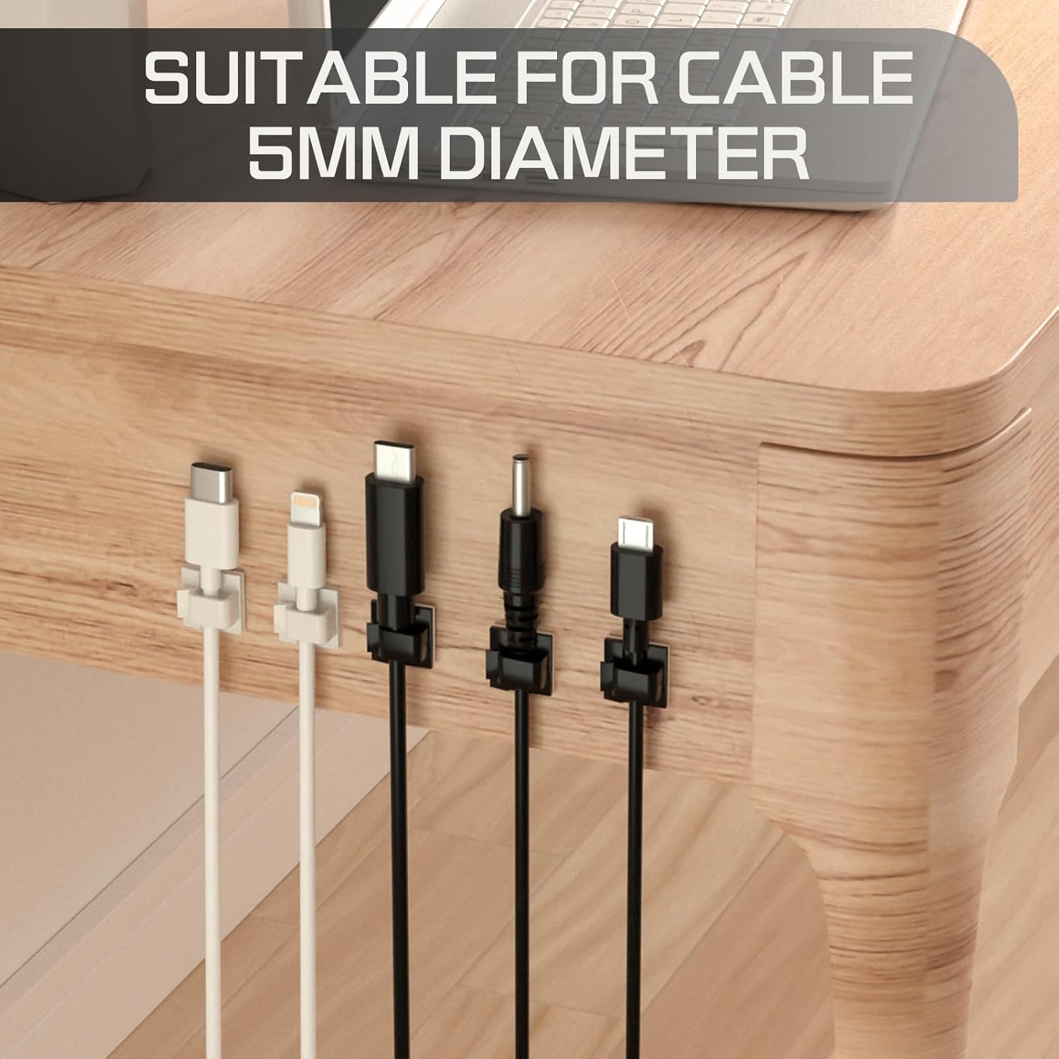 100PCS Cable Clips, Adhesive Wire Clips Strong Cord Clips Wire Holders, Cable Management Clips for Desk, Wall, Car, TV, Ethernet Cable (White, Small)