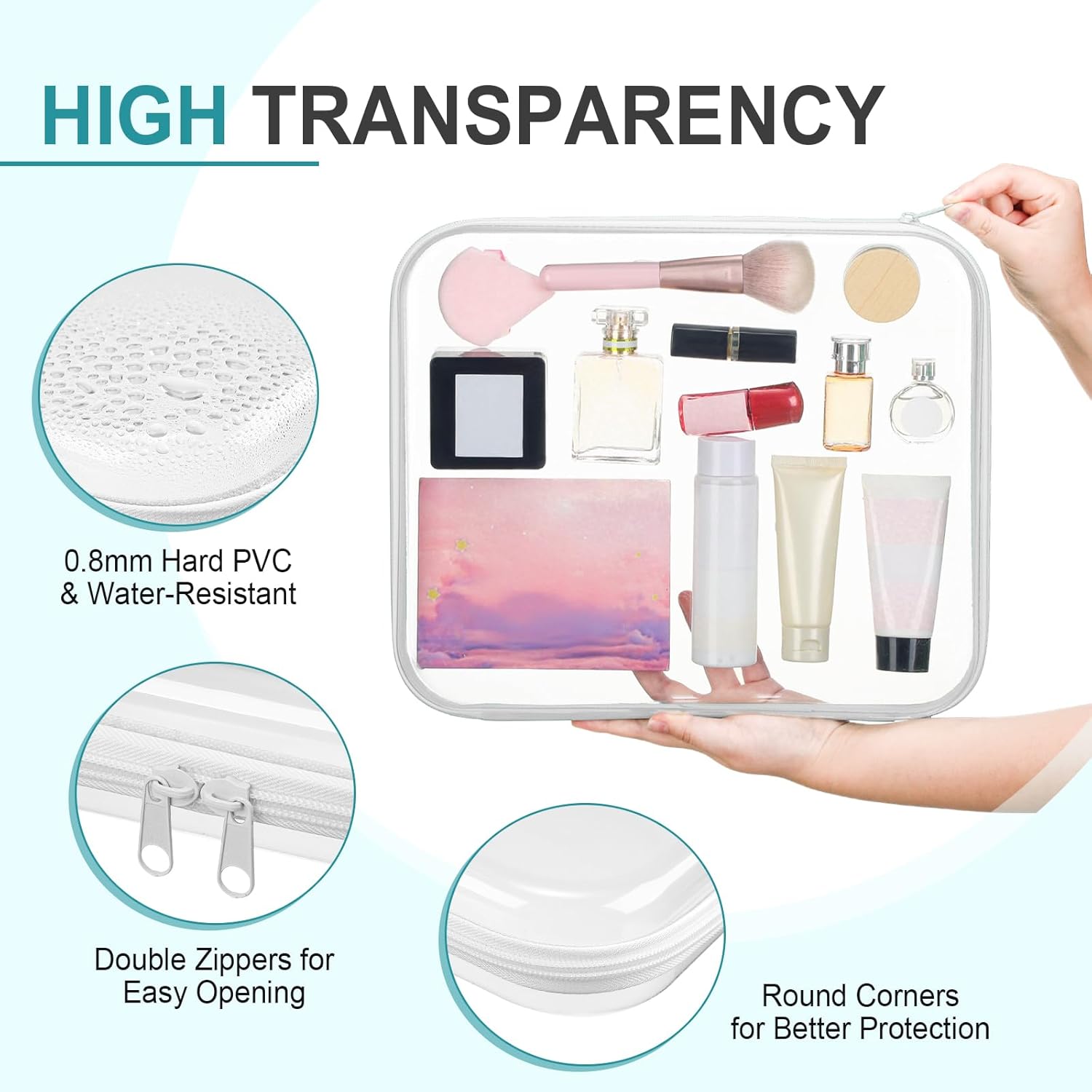 Sanwuta 6 Pcs Clear Hard Zipper Case Hard Plastic Zipper Pouches Transparent Makeup Bag Pencil Pouches for Travel Snacks Christmas Trinket Storage Organizer Box(Clear,Three Sizes)
