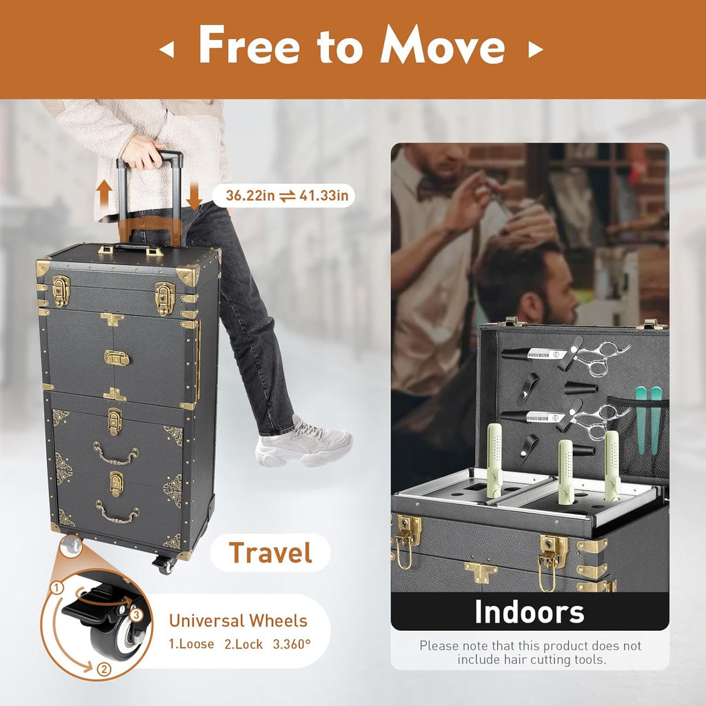 Cosmetic Train Case,Makeup Organizer Travel Case with Multiple Compartments,Rolling Makeup Case,Makeup Train Case,Professional Makeup Case with Wheels for Make-up Artists,55Lbs Load-Bearing