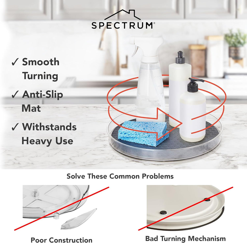 Spectrum Medium Lazy Susan Organizer 9.5 in for Cabinet Refrigerator Pantry Table Rotating Kitchen Storage Spice Rack Fridge Organization, Charcoal Gray Spinning Turntable for Sauces Jams Condiments