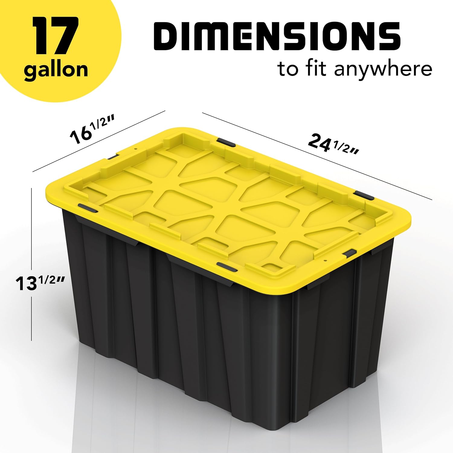 Lifetime Home 4 Pack of Large 17 Gallon Plastic Storage Bin Tote Organizing Container with Secure Latching Lids, Stackable, Extra Strength Clear with Built in Handle - Black and Yellow