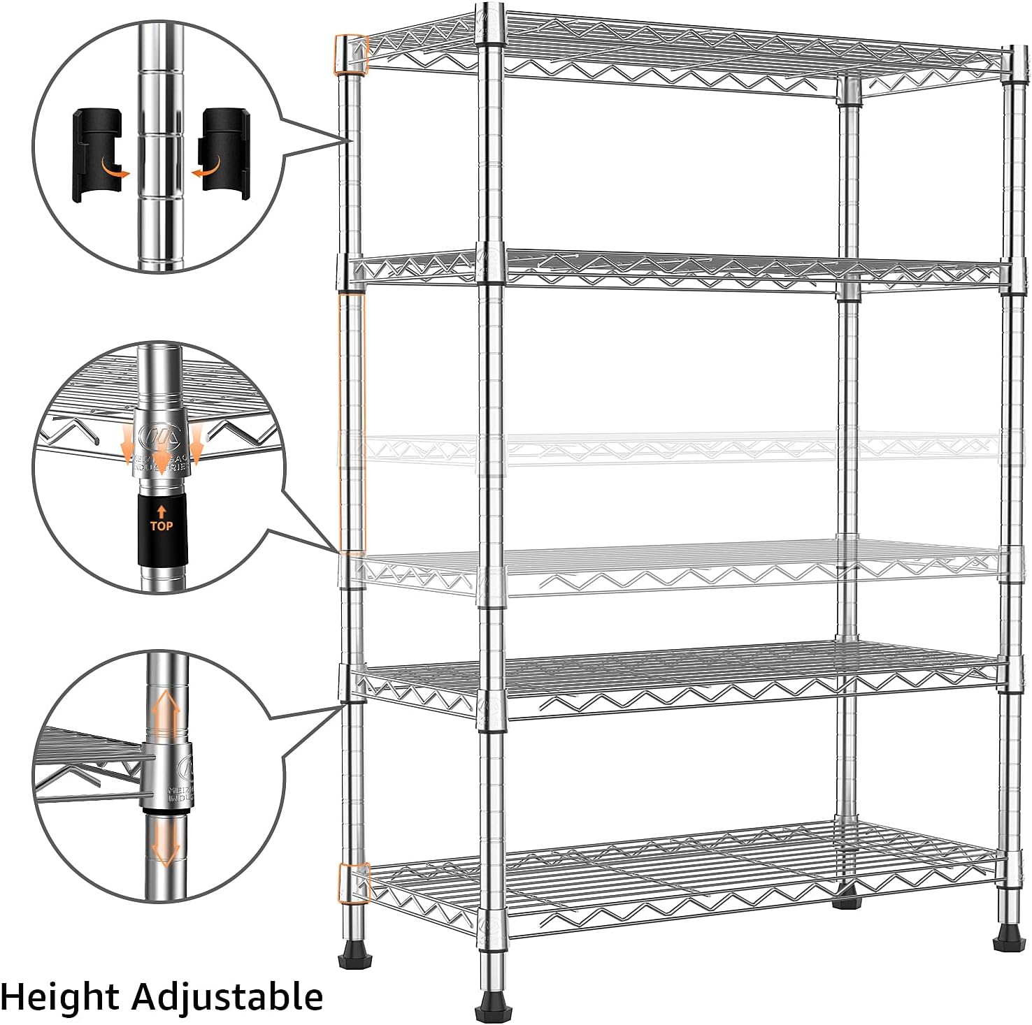 1000 lbs Storage Shelving 4-Tier Utility Shelving Unit Steel Organizer Wire Rack for Home,Kitchen,Office,Chrome (13.7" D x 23.6" W x 53.4" H)