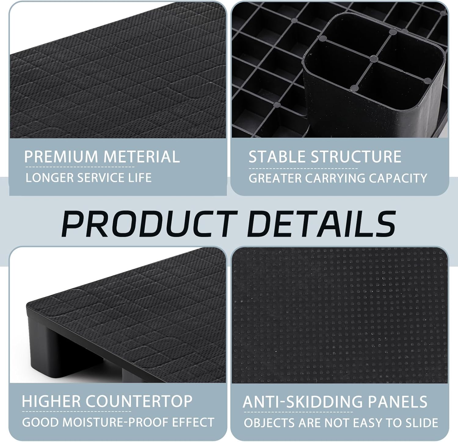 1 Pcs Plastic Pallet for Basement Storage Easy Stack Lightweight Floor Pallet Display Flooring Room Supermarket Christmas, Support up to 2000 Lbs (31.5'' L X 24'' W X 4.7'' H,Black)